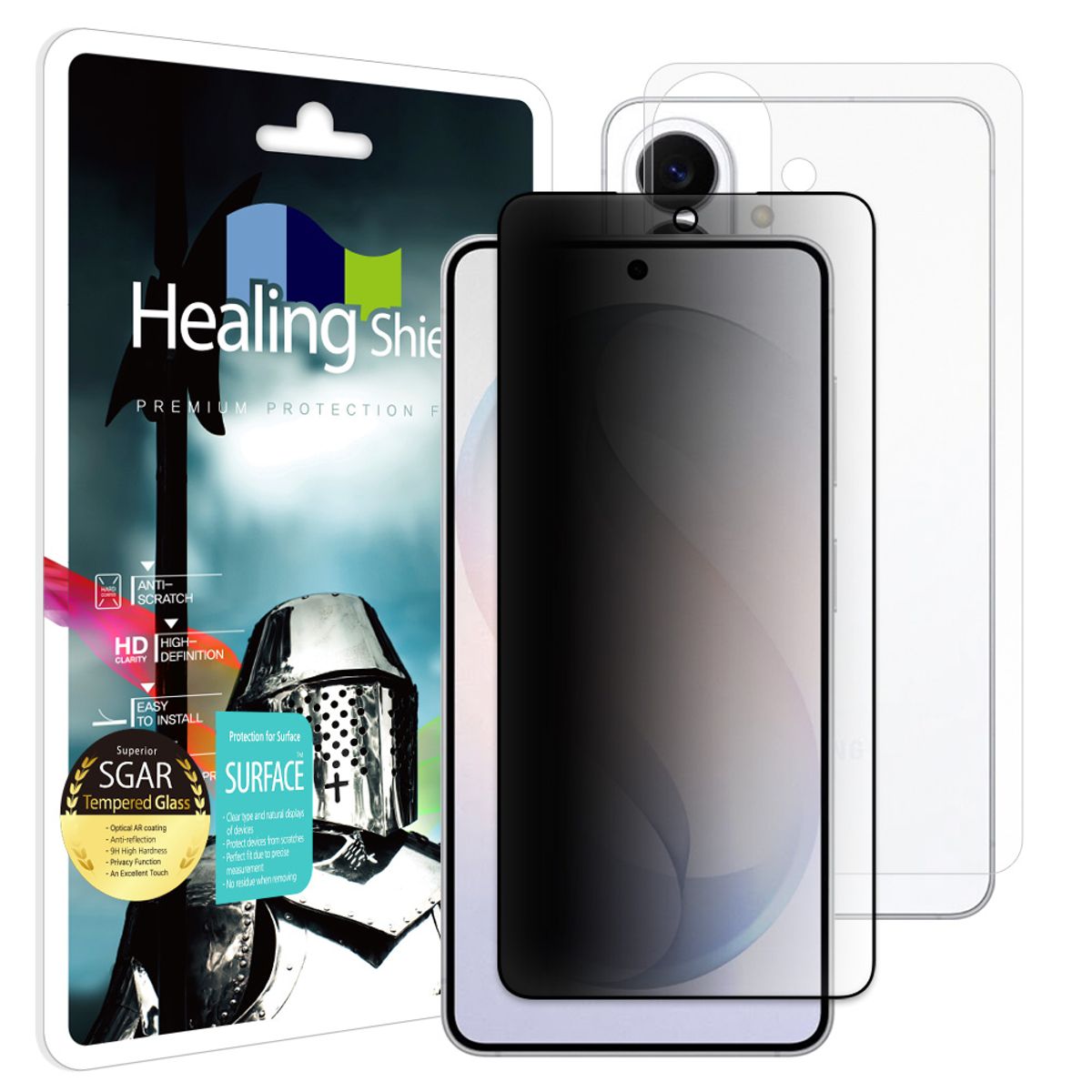 힐링쉴드(HEALINGSHIELD) 갤럭시S26 3D 풀커버 AR 프라이버시 강화유리 액정보호필름 1매 후면1매