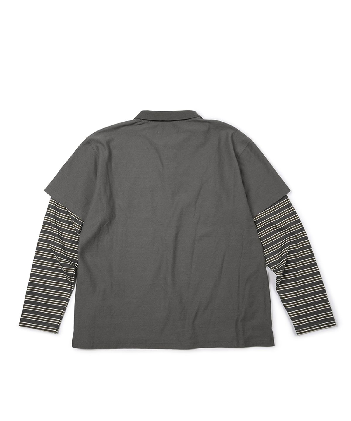 이티씨이(ETCE) (BASE) LAYERED STRIPE POLO L/S TEE (CHARCOAL)