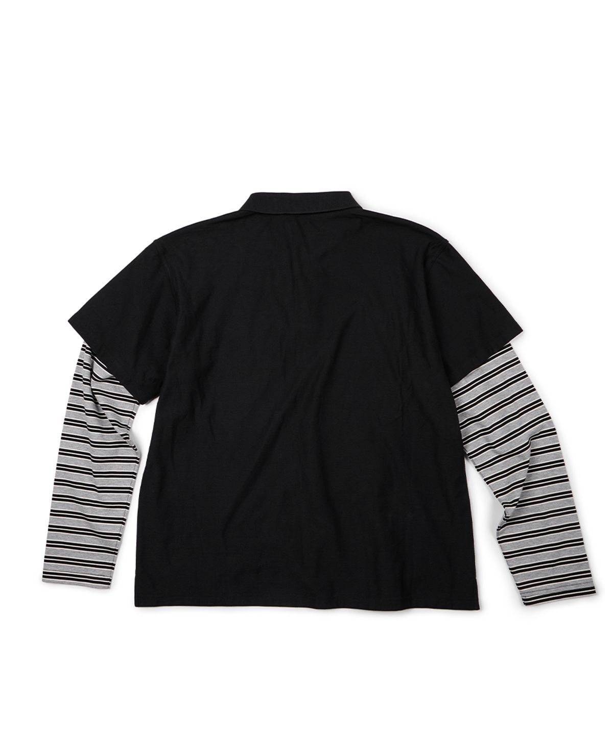 이티씨이(ETCE) (BASE) LAYERED STRIPE POLO L/S TEE (BLACK)