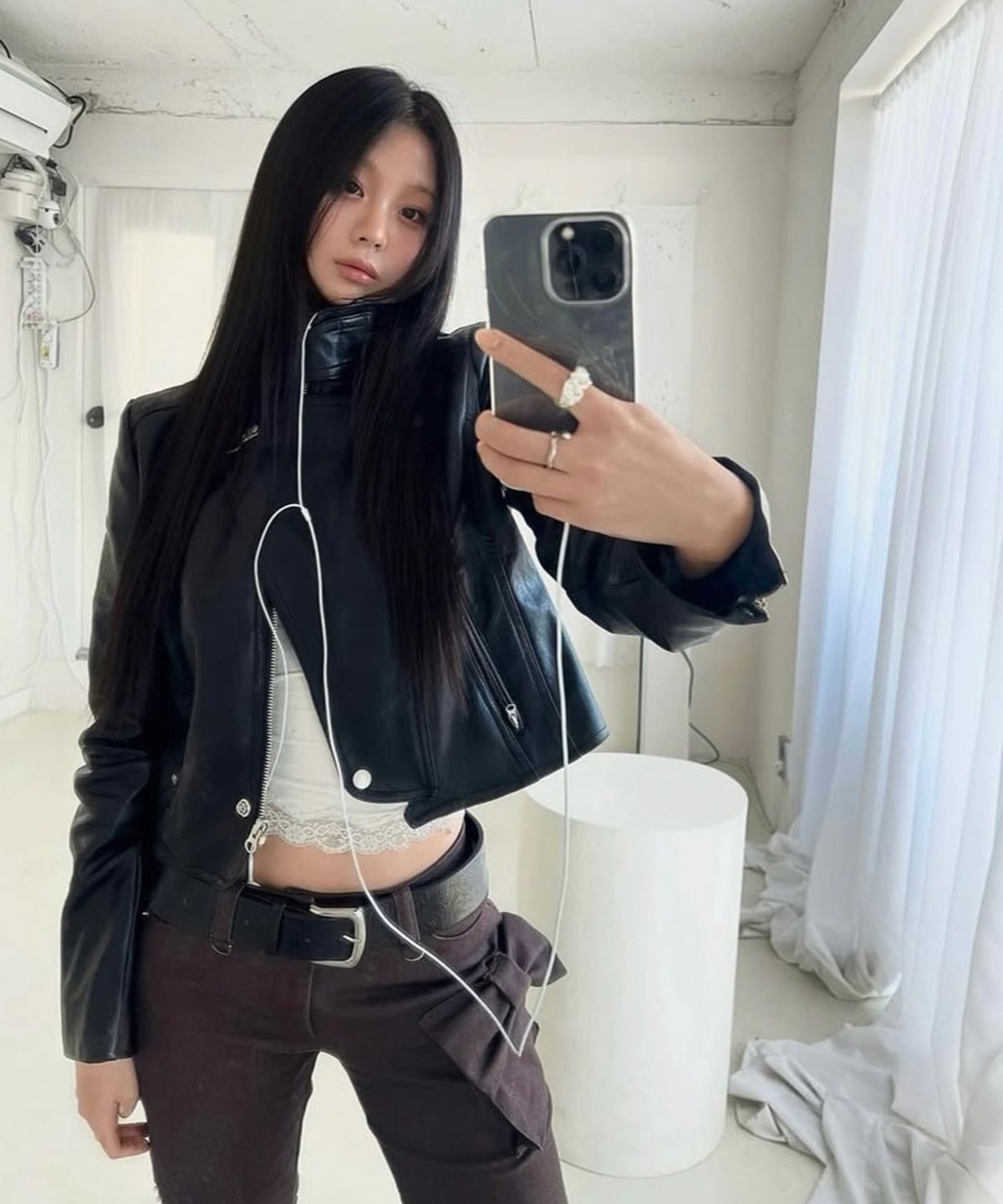 이네기(INEGI) Flight Leather Biker Jacket (black)