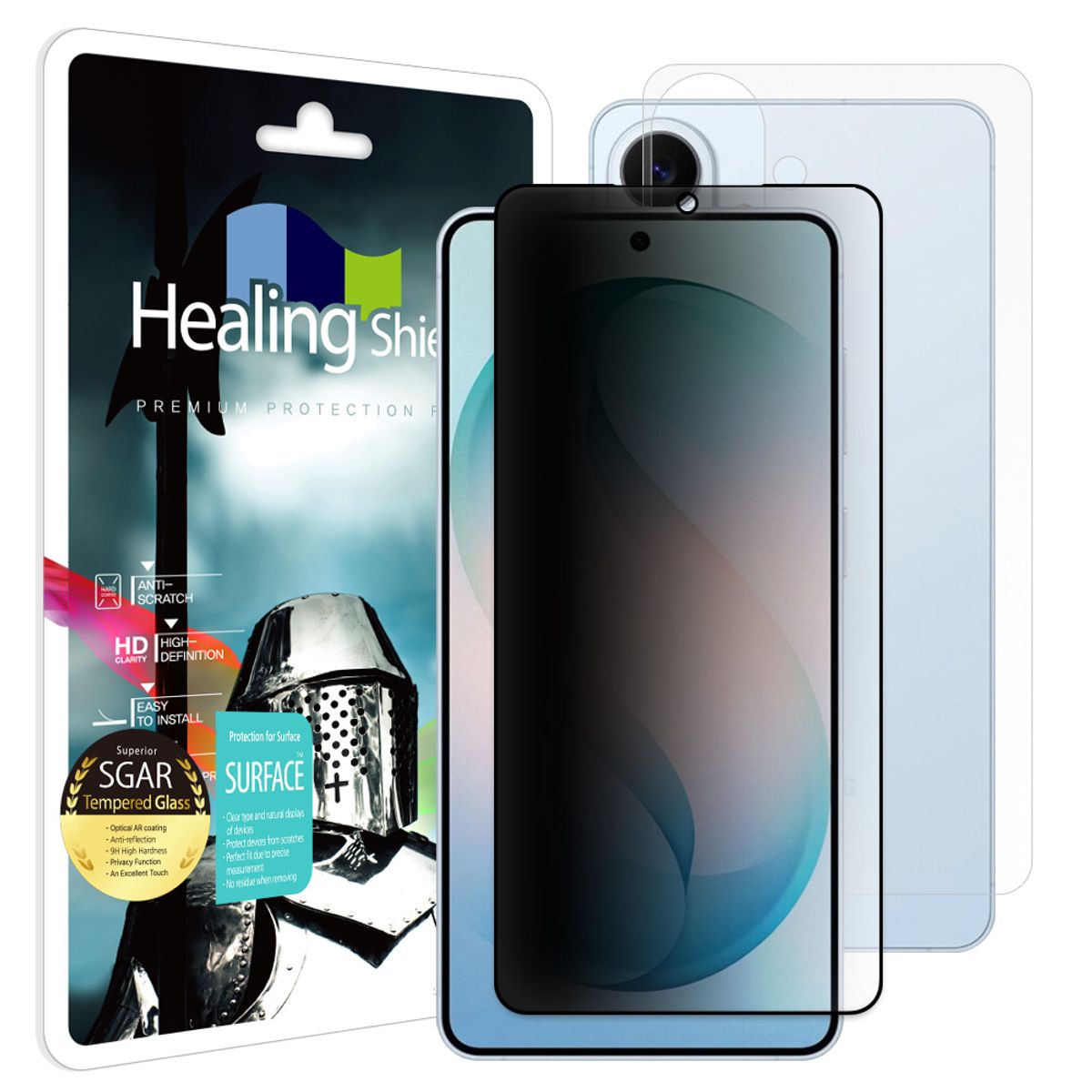 힐링쉴드(HEALINGSHIELD) 갤럭시S26 플러스 3D 풀커버 AR 프라이버시 강화유리 액정보호필름 1매 후면1매