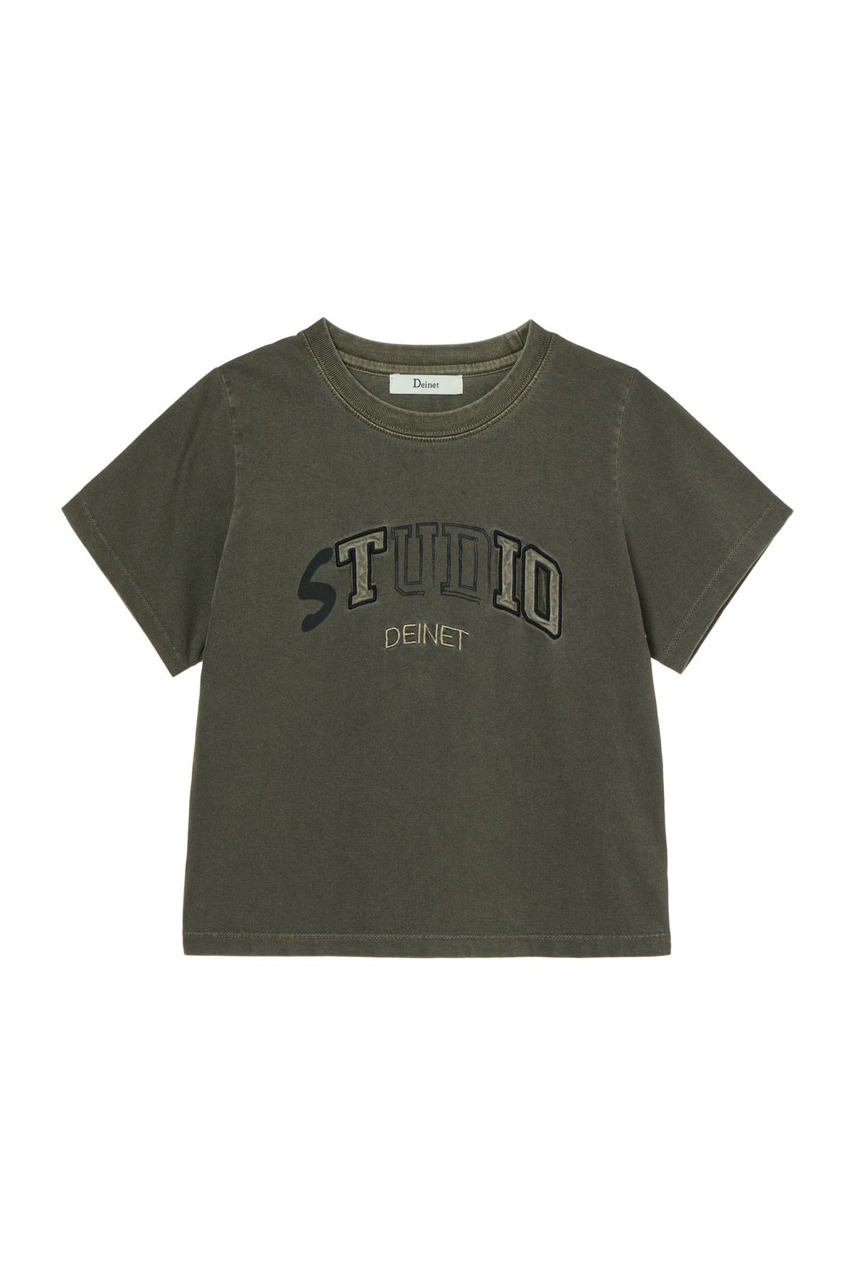 다이닛(DEINET) STUDIO PIGMENT CROP T-SHIRT IN KHAKI