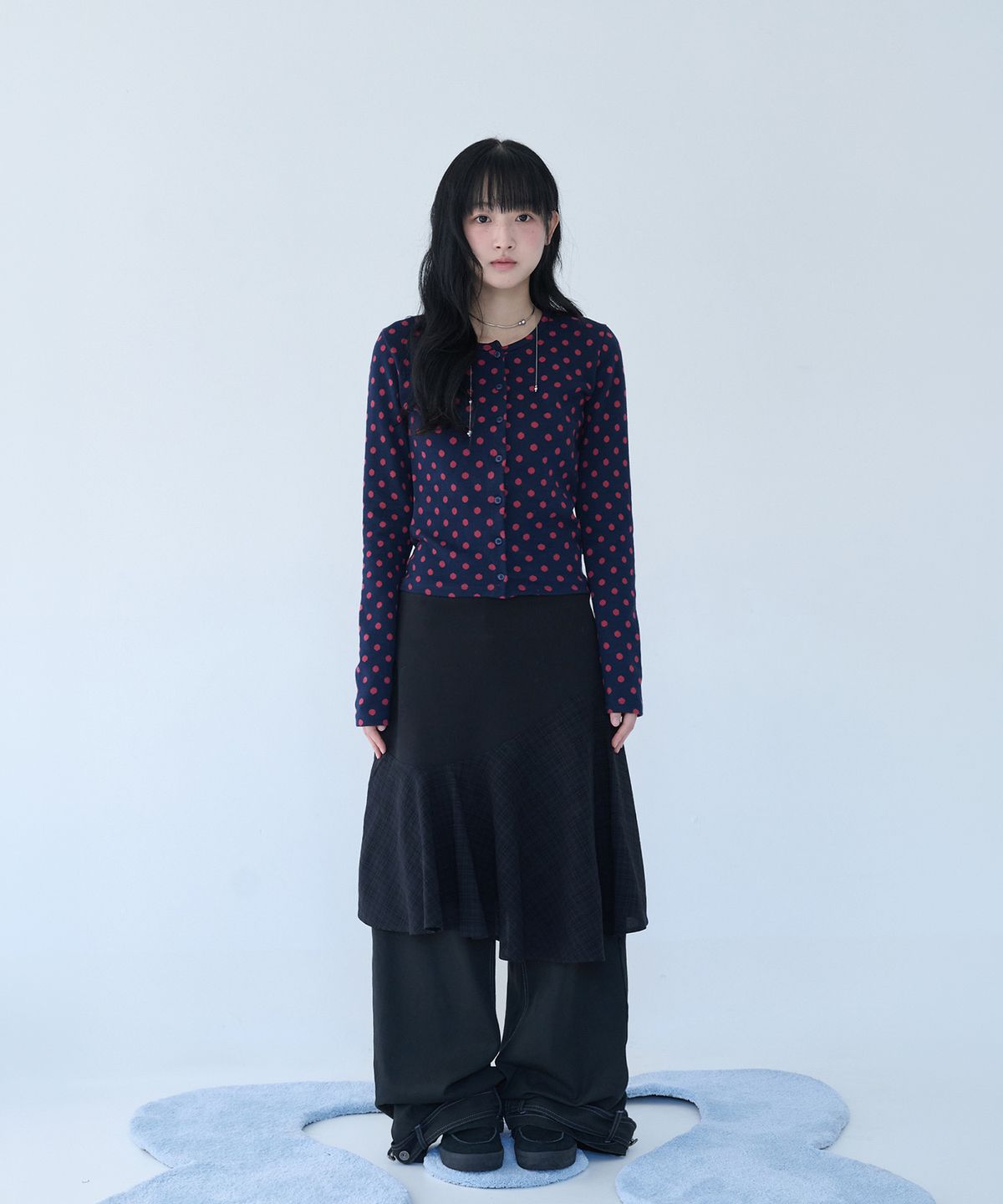 미레코(MIRECO) SOFT DOT JACQUARD CARDIGAN NAVY