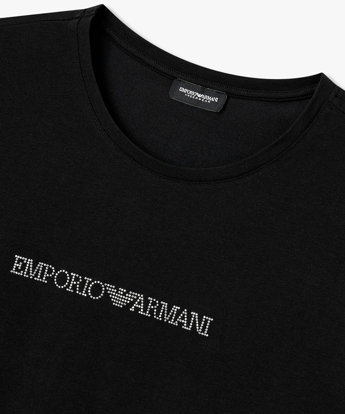 엠포리오 아르마니 언더웨어(EMPORIO ARMANI UNDERWEAR) 여성 라인스톤 로고 라운지 티셔츠_블랙 0826134502