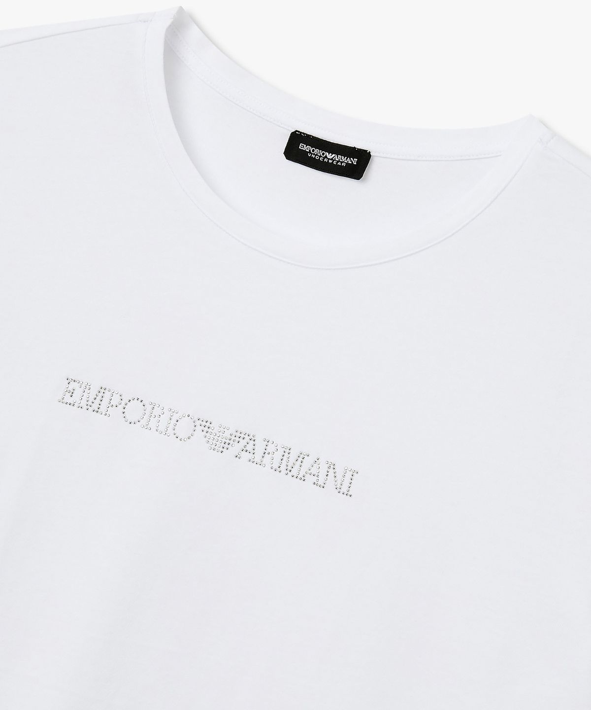 엠포리오 아르마니 언더웨어(EMPORIO ARMANI UNDERWEAR) 여성 라인스톤 로고 라운지 티셔츠_화이트 0826134501