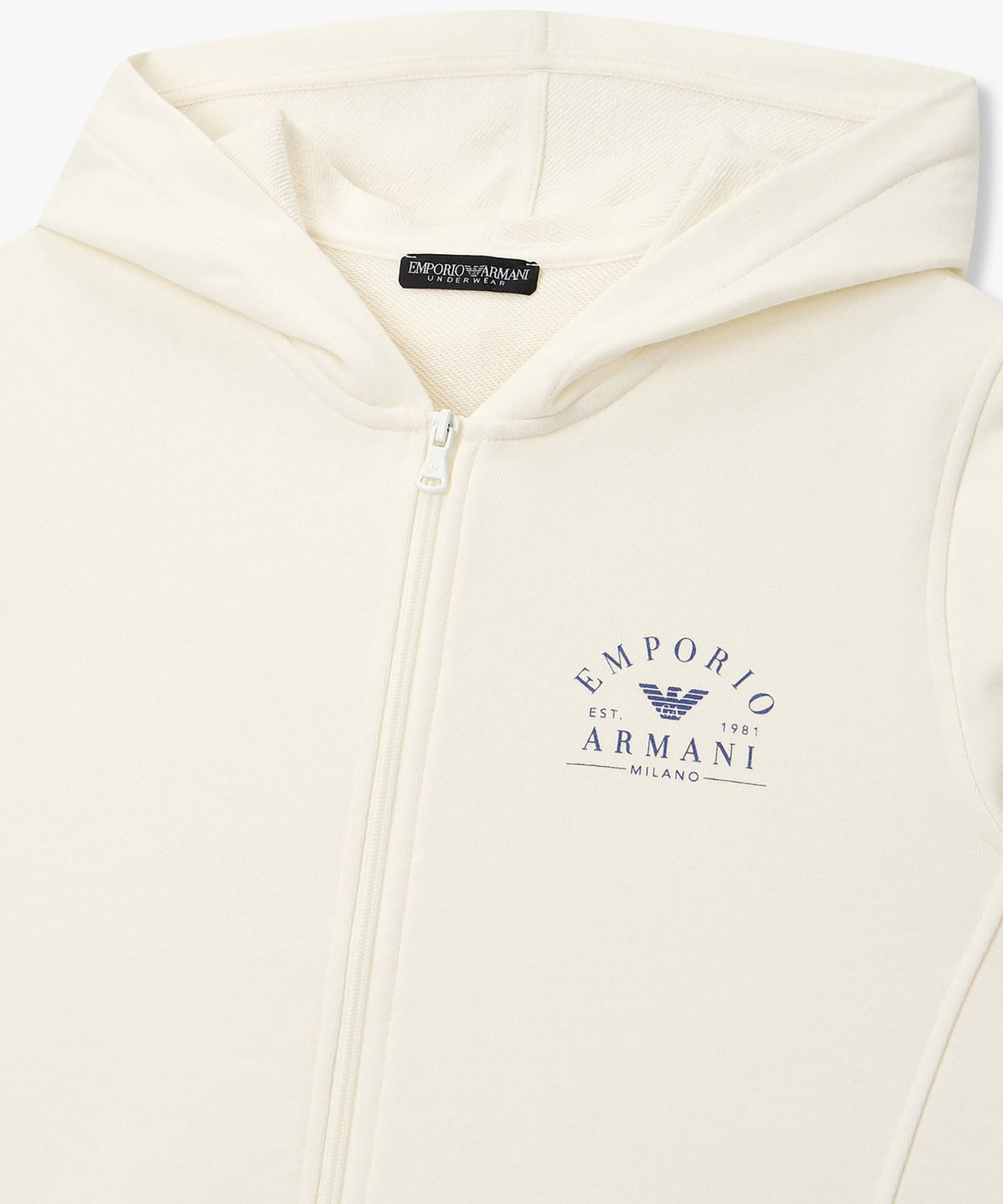 엠포리오 아르마니 언더웨어(EMPORIO ARMANI UNDERWEAR) 여성 아치 로고 라운지 후드 집업_크림 0826138503