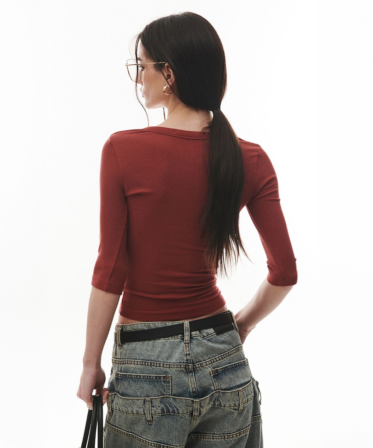 프로젝트 웨이브(PROJECT WAVE) Glam U-neck Half Sleeve T