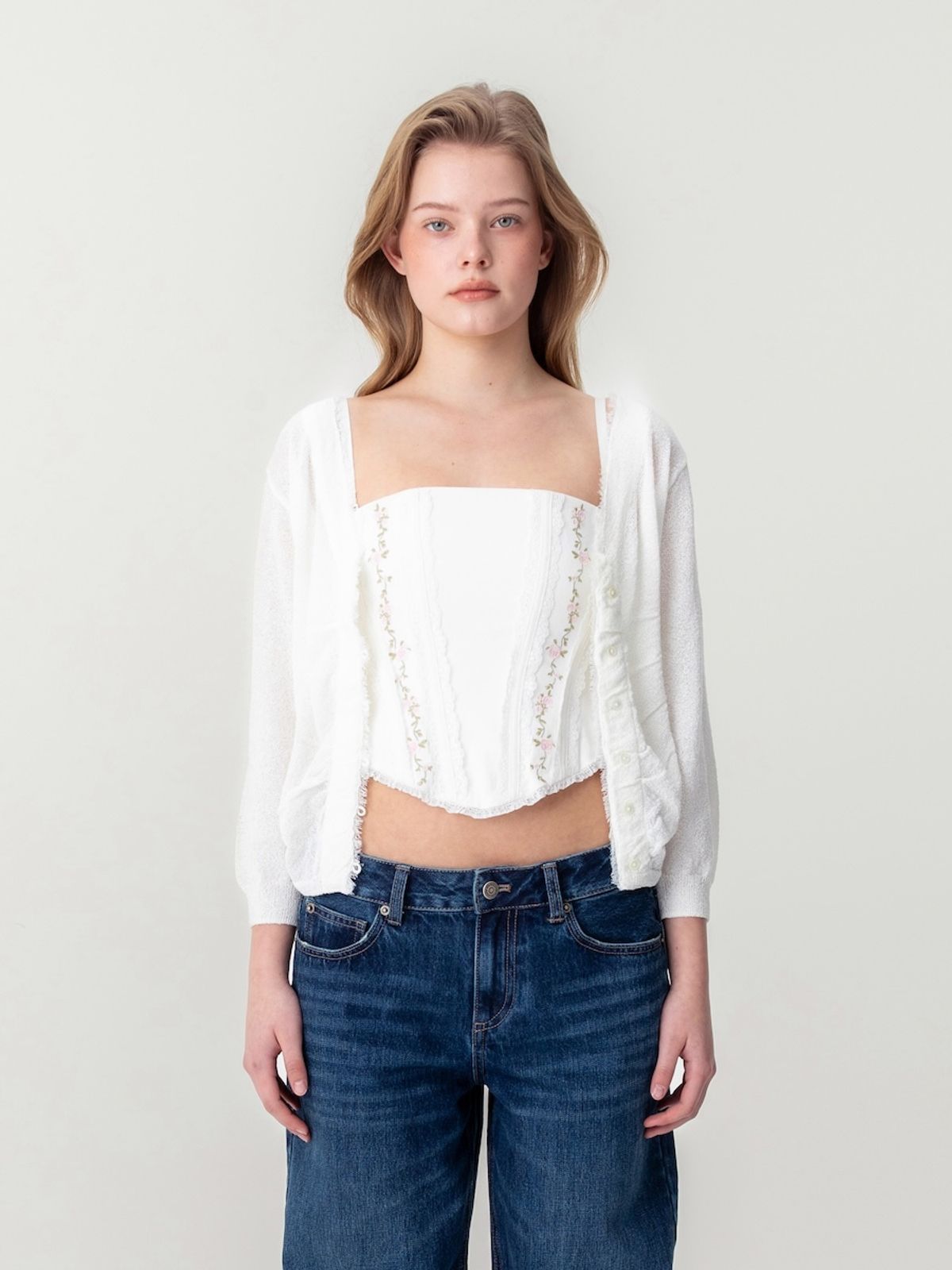 글로니(GLOWNY) SHERBET V-NECK FRINGE CARDIGAN (IVORY)