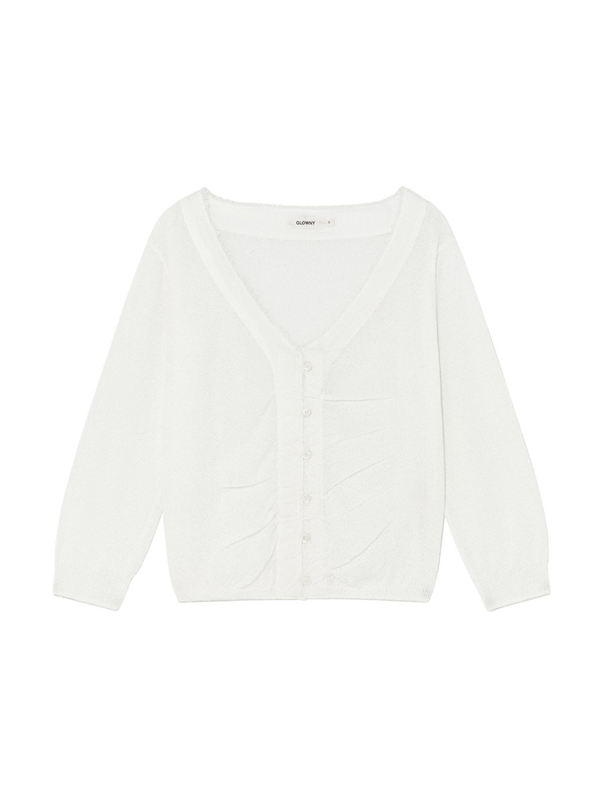 글로니(GLOWNY) SHERBET V-NECK FRINGE CARDIGAN (IVORY)