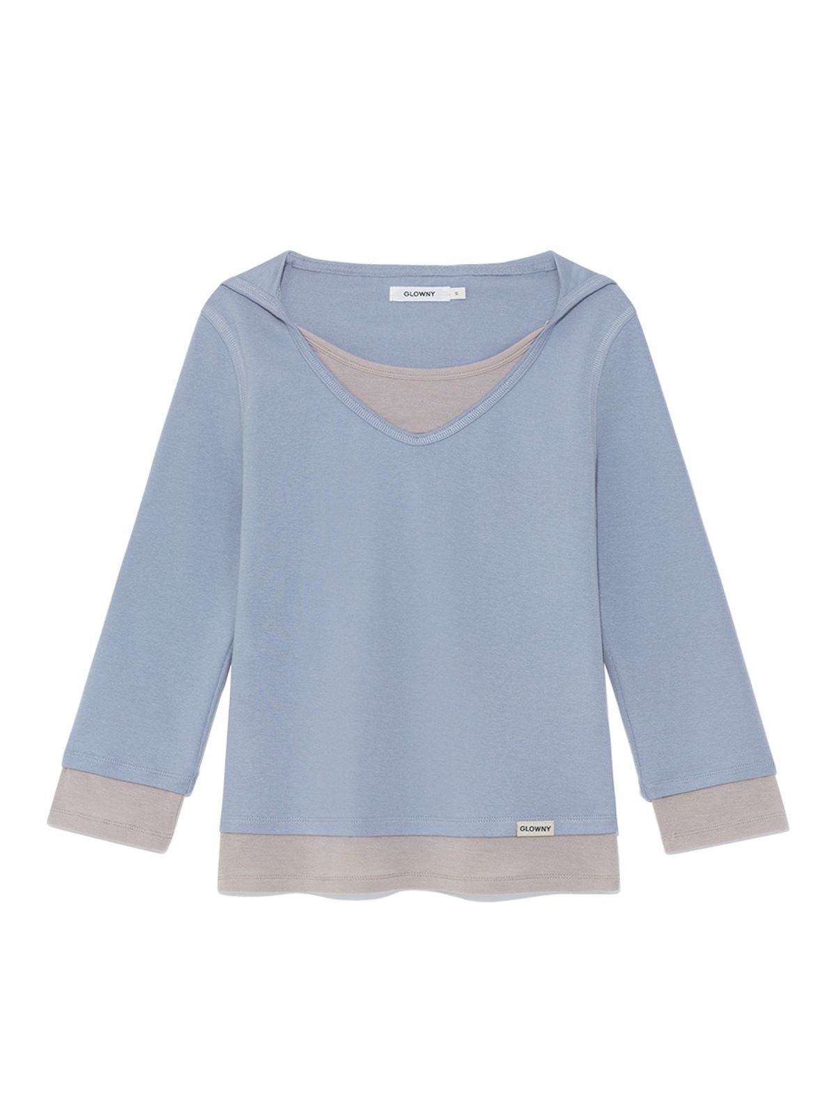 글로니(GLOWNY) 3/4 LAYERED CONTRAST HOODIE (DUST BLUE)