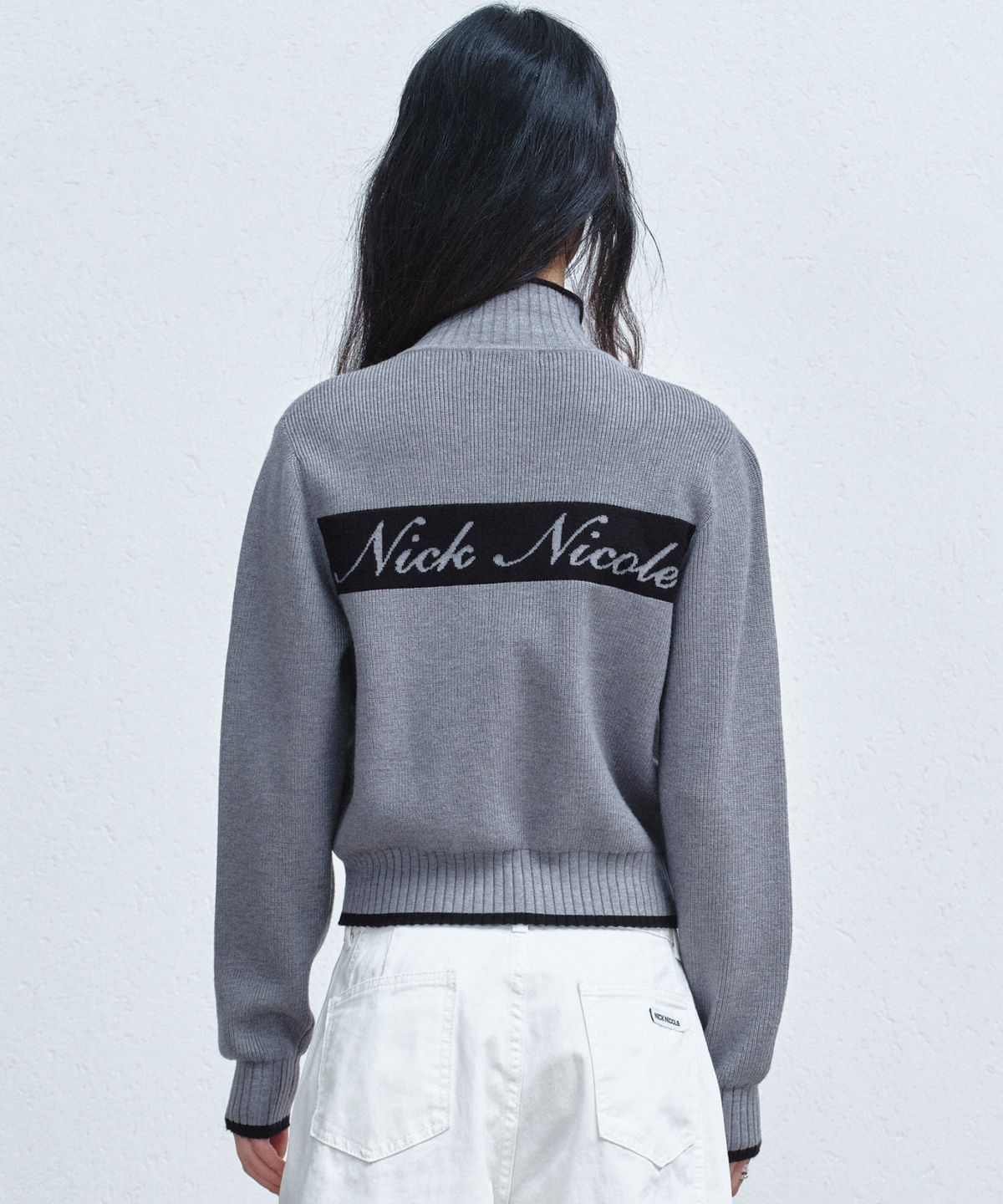 닉앤니콜(NICK&NICOLE) JAQUARD ZIP UP KNIT CARDIGAN_CHARCOAL