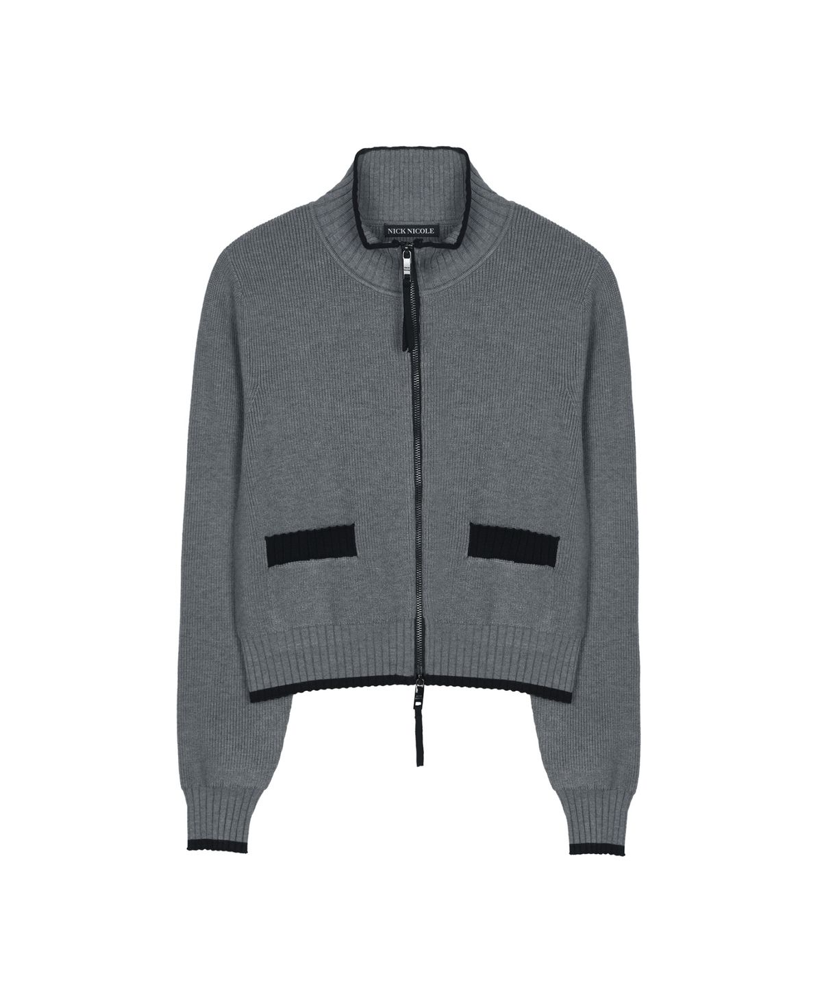 닉앤니콜(NICK&NICOLE) JAQUARD ZIP UP KNIT CARDIGAN_CHARCOAL