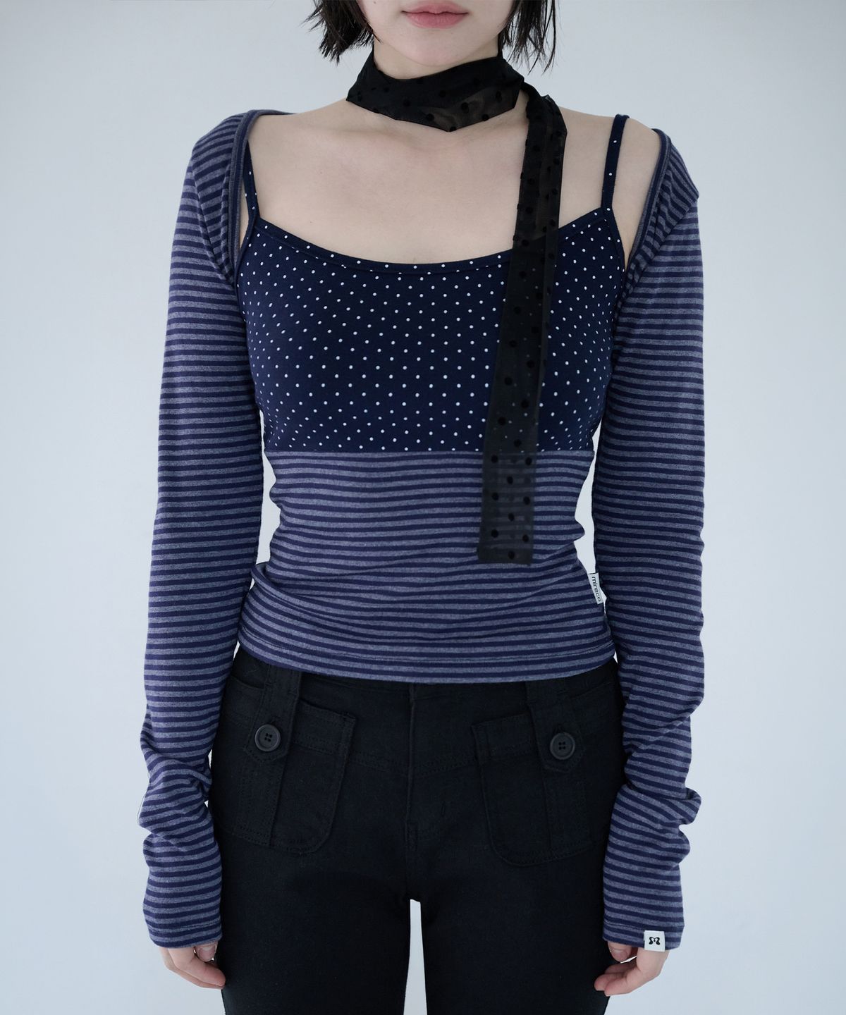 미레코(MIRECO) MIXED PATTERN CAMI & BOLERO SET NAVY