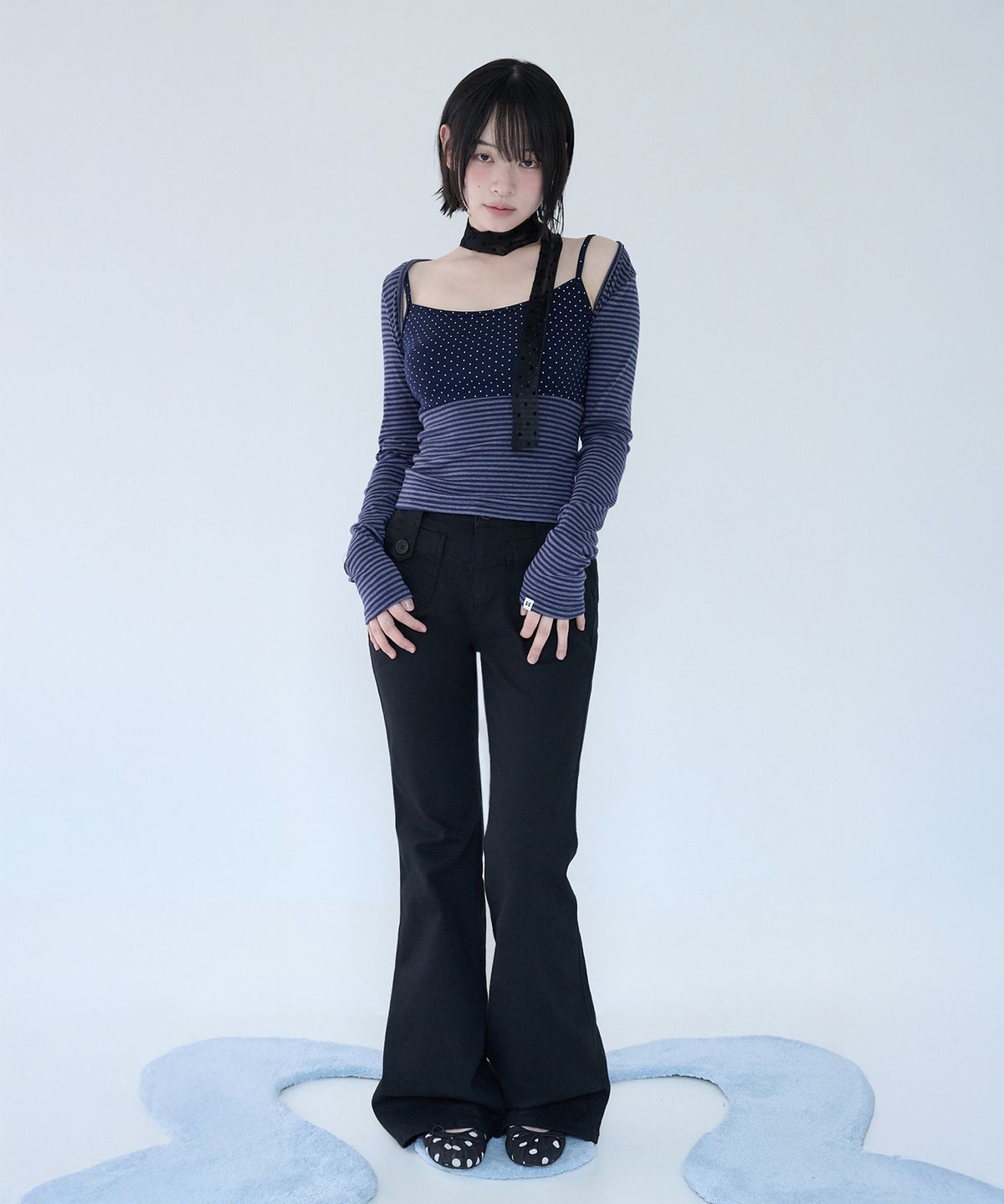 미레코(MIRECO) MIXED PATTERN CAMI & BOLERO SET NAVY