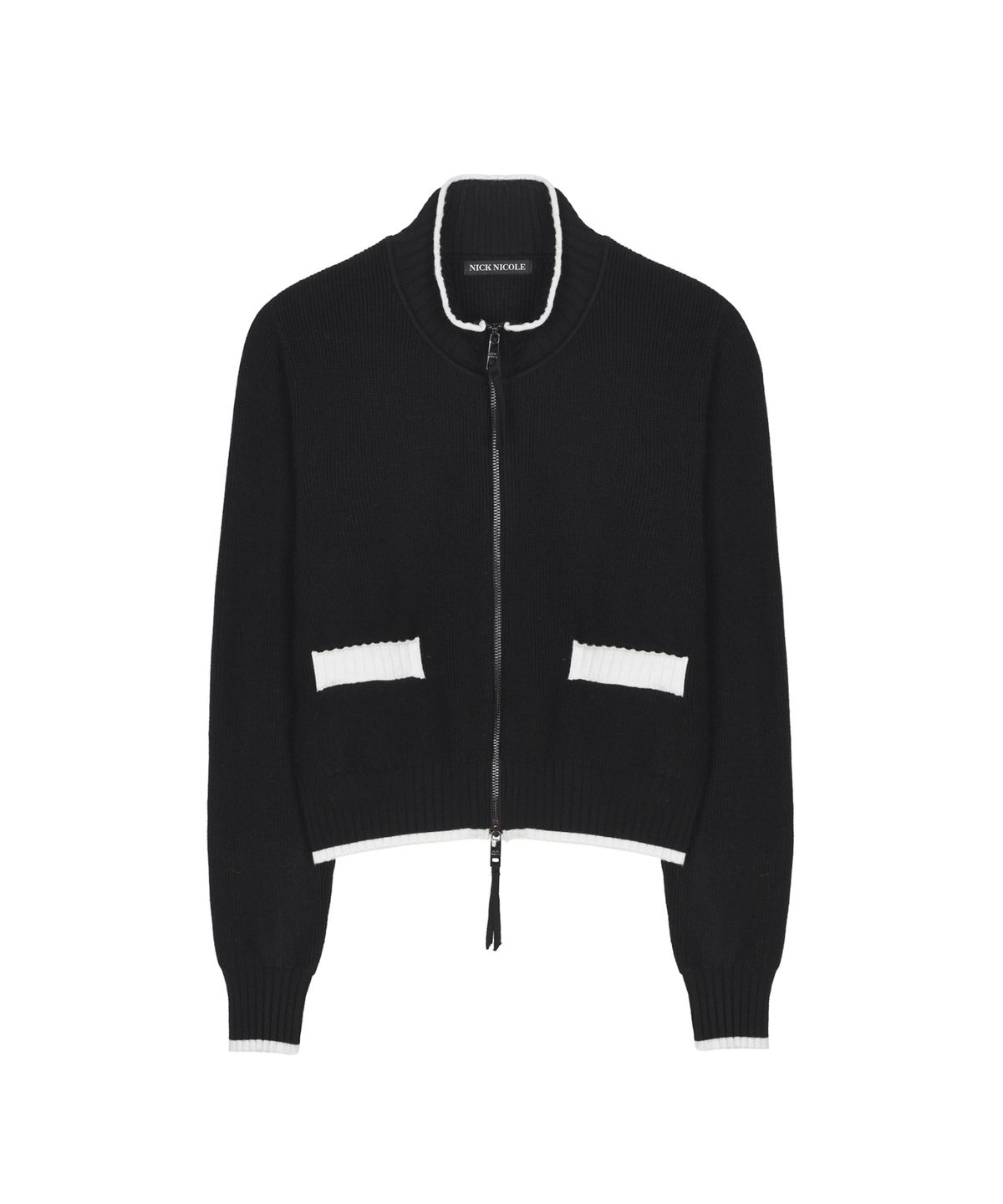닉앤니콜(NICK&NICOLE) JAQUARD ZIP UP KNIT CARDIGAN_BLACK