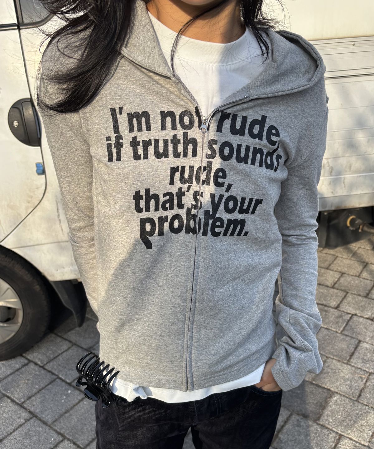 크루치(KRUCHI) RUDE hood zip up (GREY) WOMENS