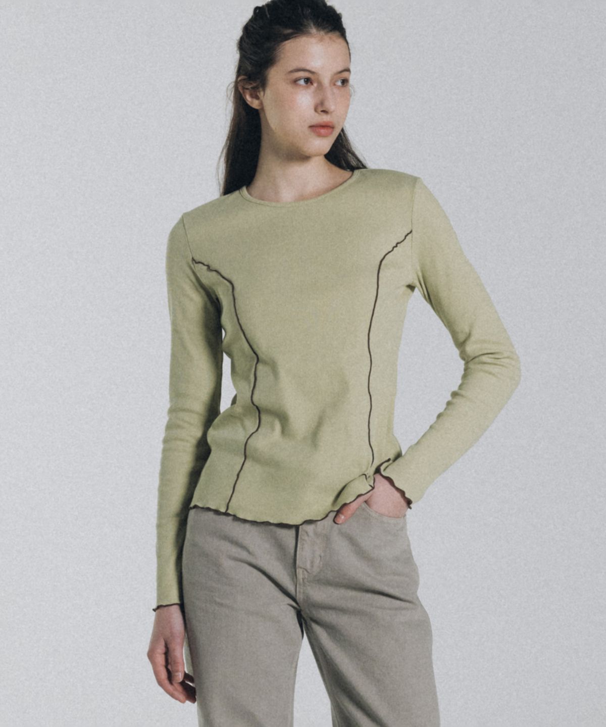앤니즈(ANDNEEDS) Mori line long sleeve (lime)