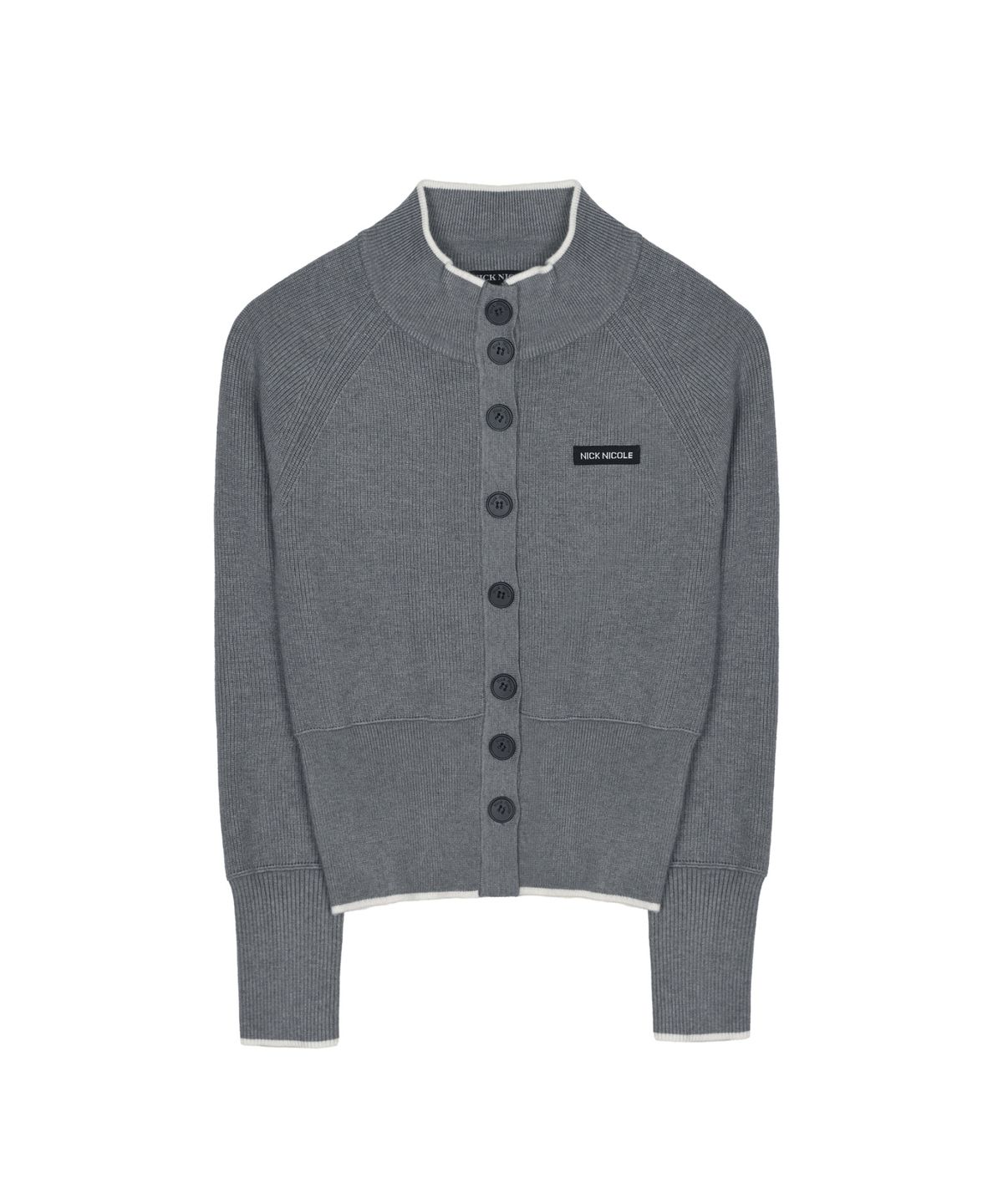 닉앤니콜(NICK&NICOLE) PATCH JAQUARD KNIT CARDIGAN_CHARCOAL