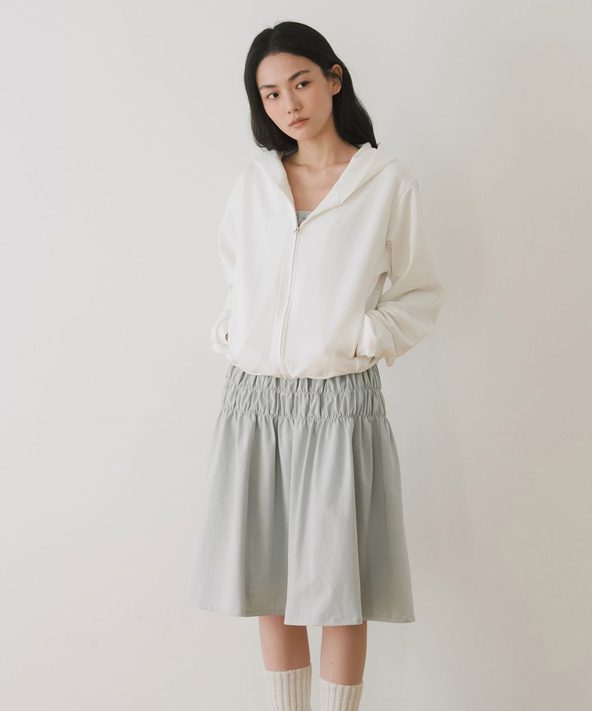 이어닝(YEARNING) REGULAR JERSEY HOODIE ZIP-UP, IVORY