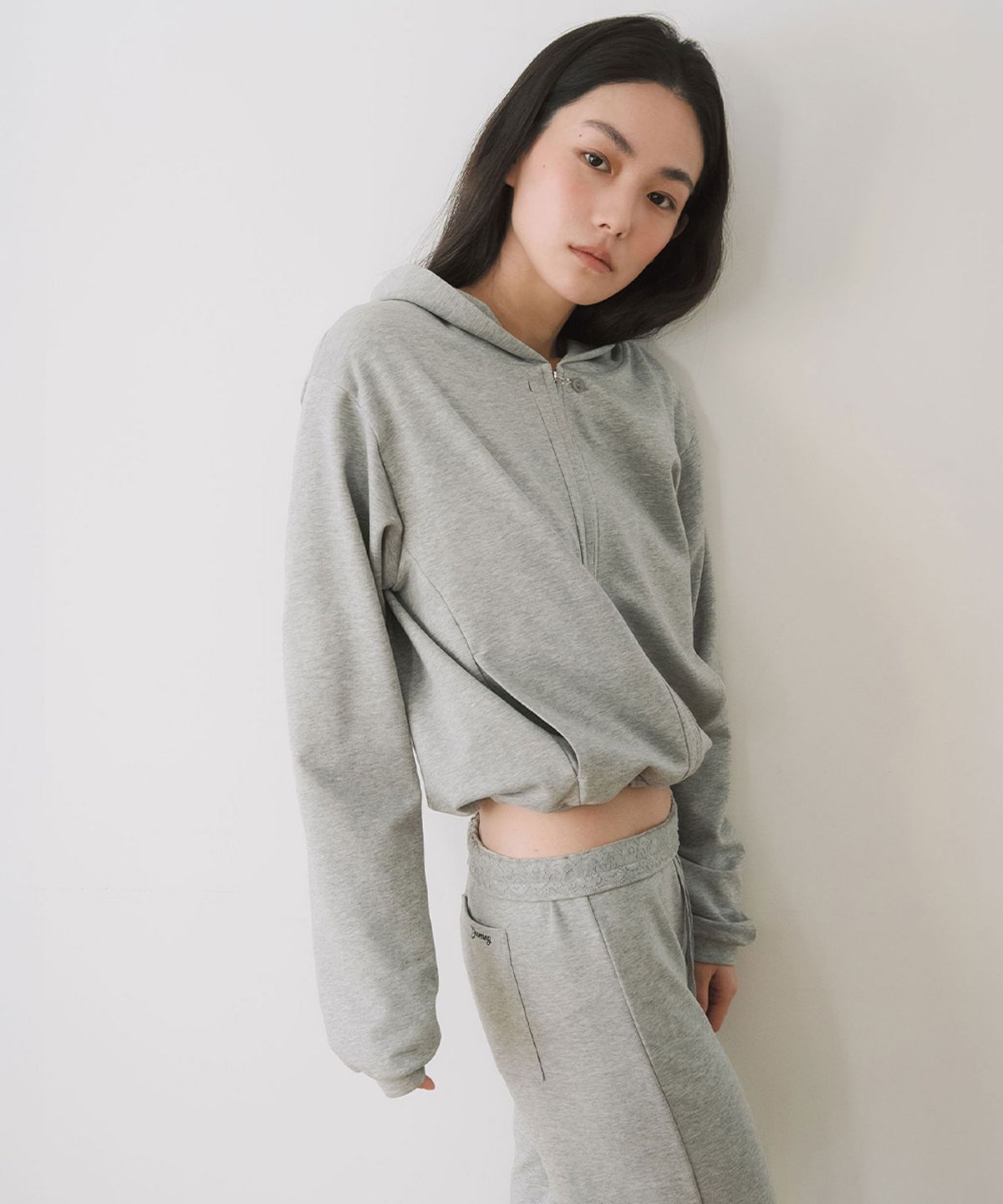 이어닝(YEARNING) REGULAR JERSEY HOODIE ZIP-UP, GREY