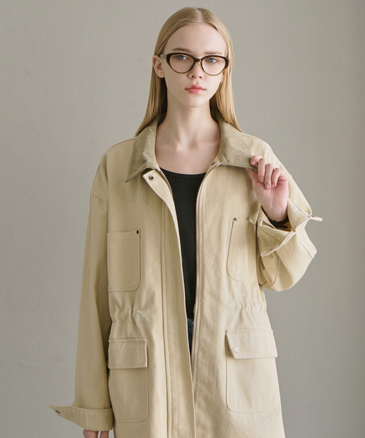 슬로우롤리(SLOWLOLLI) Cotton washed work jacket - Light beige