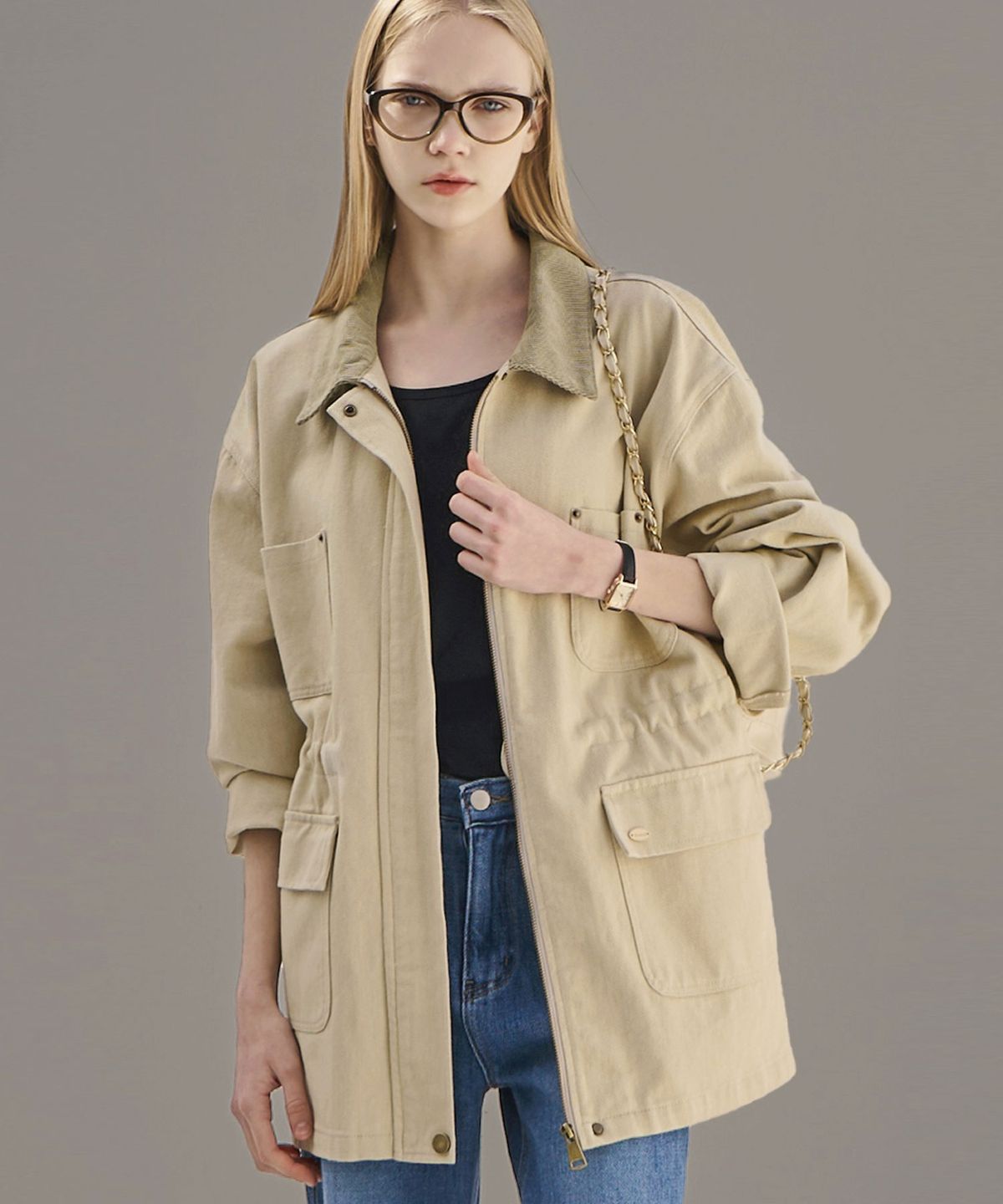슬로우롤리(SLOWLOLLI) Cotton washed work jacket - Light beige