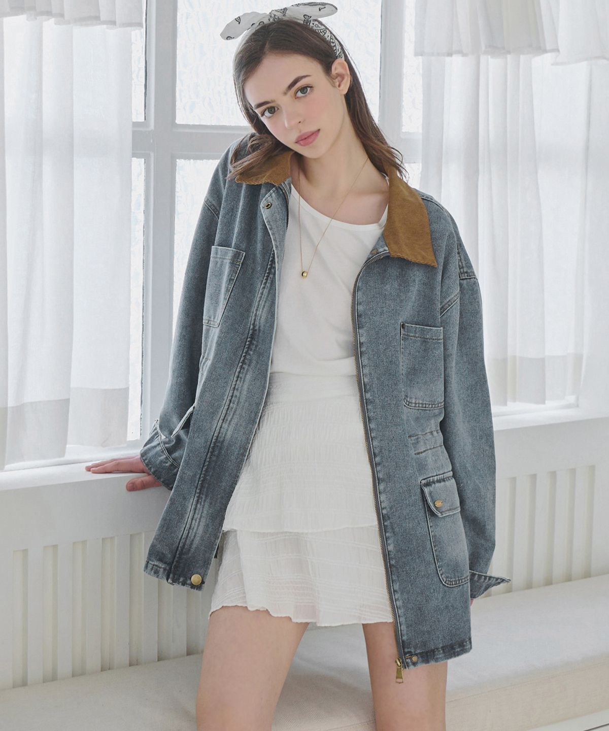 슬로우롤리(SLOWLOLLI) Denim washed work jacket - Light blue