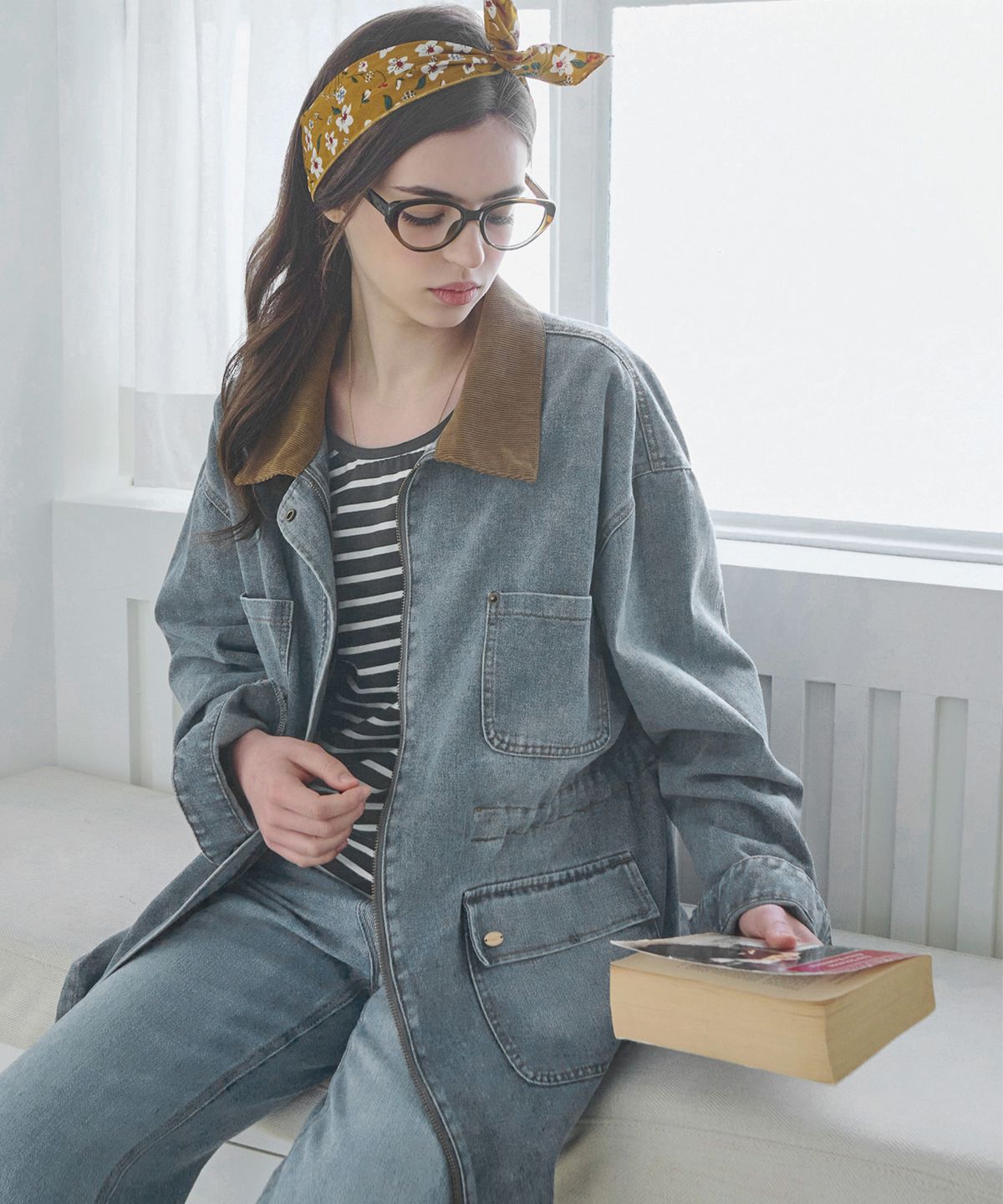 슬로우롤리(SLOWLOLLI) Denim washed work jacket - Light blue