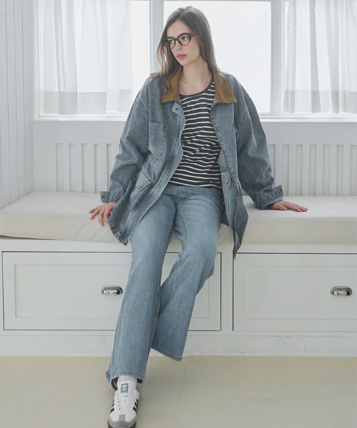 슬로우롤리(SLOWLOLLI) Denim washed work jacket - Light blue