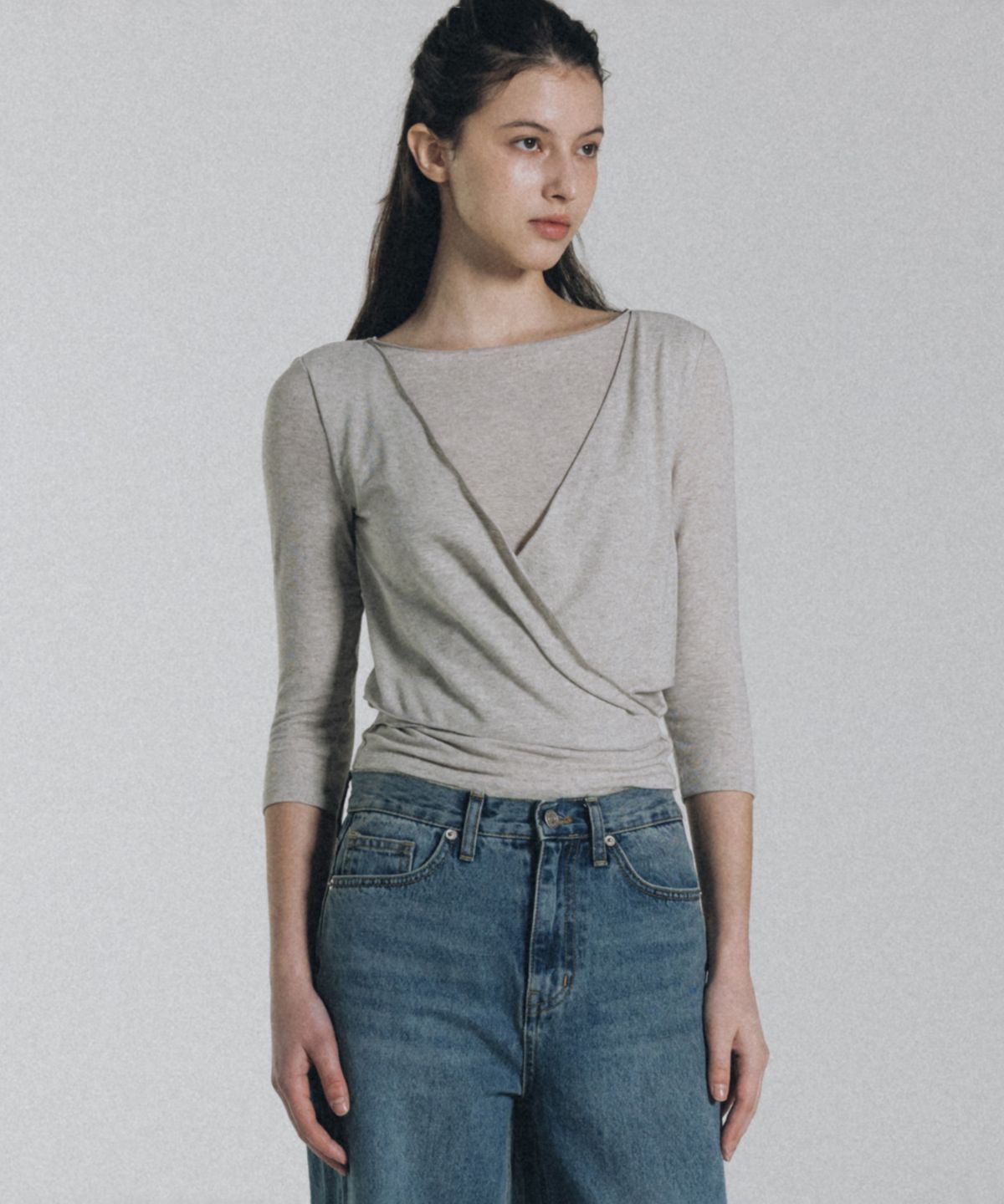 앤니즈(ANDNEEDS) Fade 3/4 sleeve tee (melange gray)