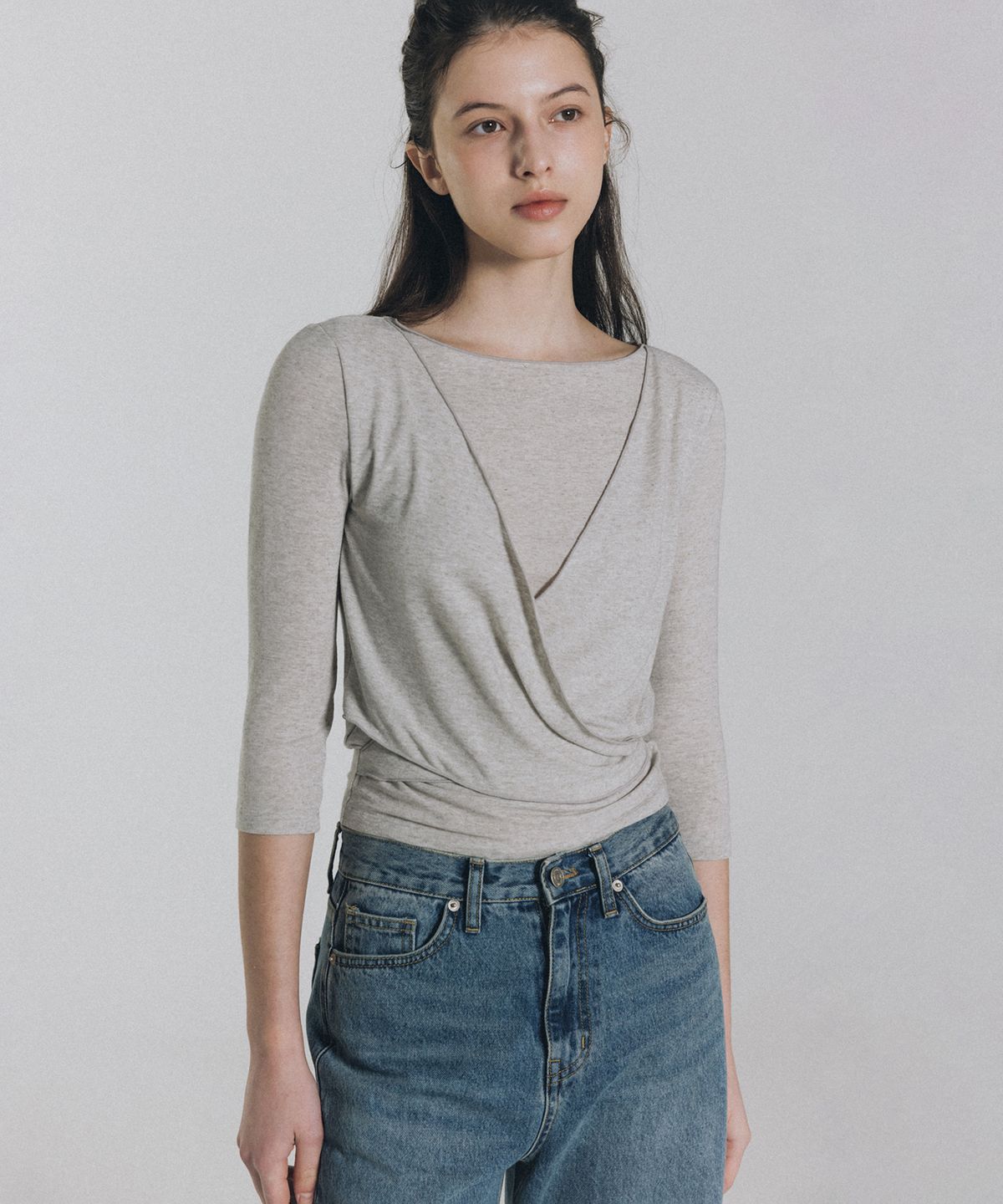 앤니즈(ANDNEEDS) Fade 3/4 sleeve tee (melange gray)