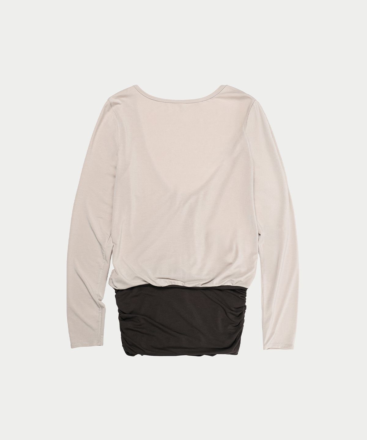 이어닝(YEARNING) LAYERED LOOSE SHIRRING U-NECK TOP, BEIGE_BROWN