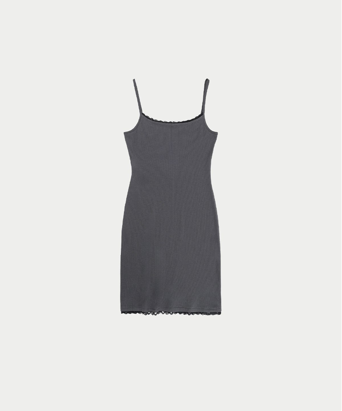 이어닝(YEARNING) LACE RIBBED SLEEVELESS TOP, CHARCOAL