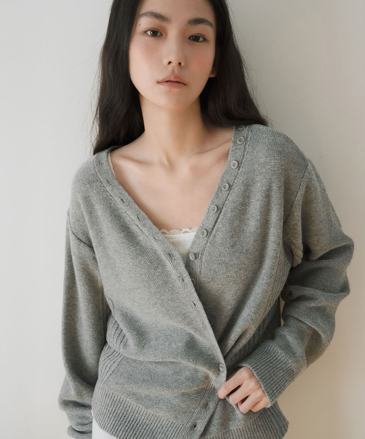 이어닝(YEARNING) INSIDE OUT MULTI CARDIGAN, GREY