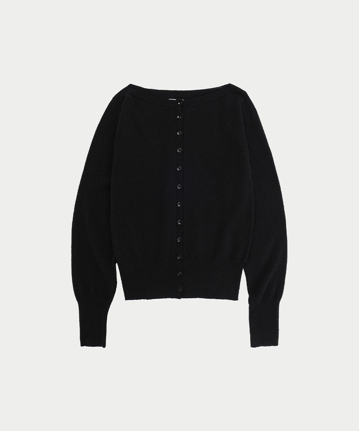 이어닝(YEARNING) ESSENTIAL MERINO WOOL BOAT NECK CARDIGAN, BLACK