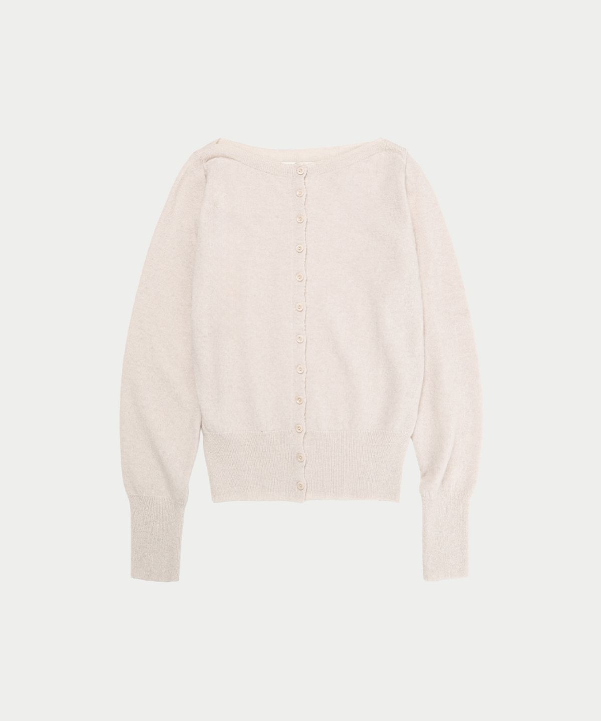 이어닝(YEARNING) ESSENTIAL MERINO WOOL BOAT NECK CARDIGAN, ECRU