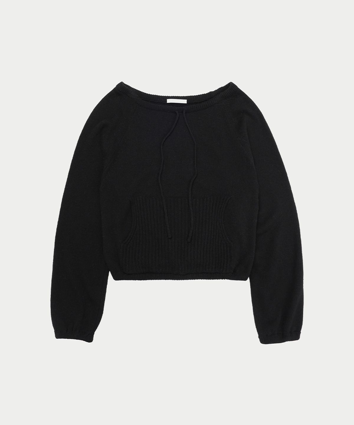 이어닝(YEARNING) STRING OFFSHOULDER POCKET KNIT, BLACK