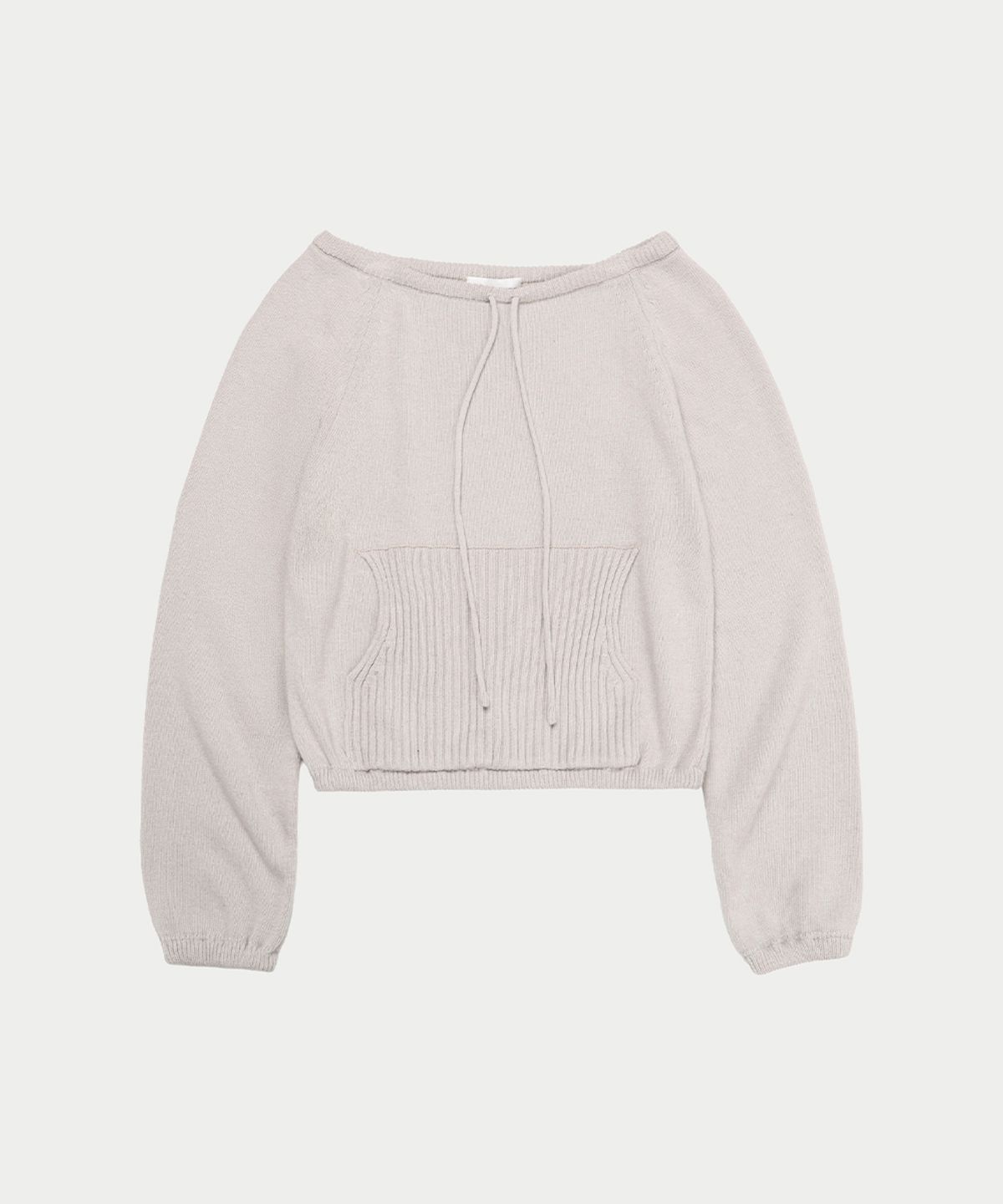 이어닝(YEARNING) STRING OFFSHOULDER POCKET KNIT, LIGHT GREY