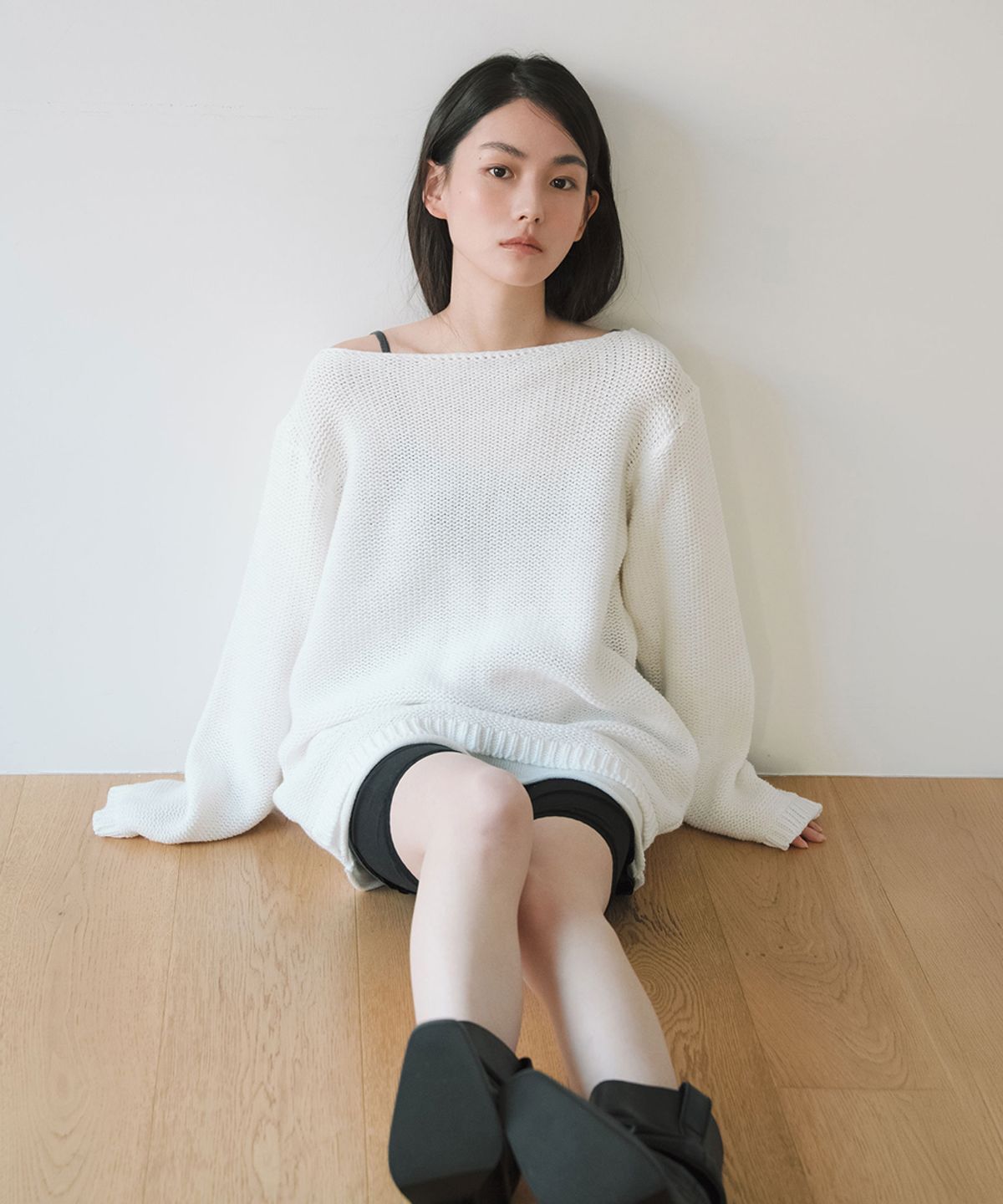 이어닝(YEARNING) FRONTBACK COTTON LOOSE KNIT, IVORY