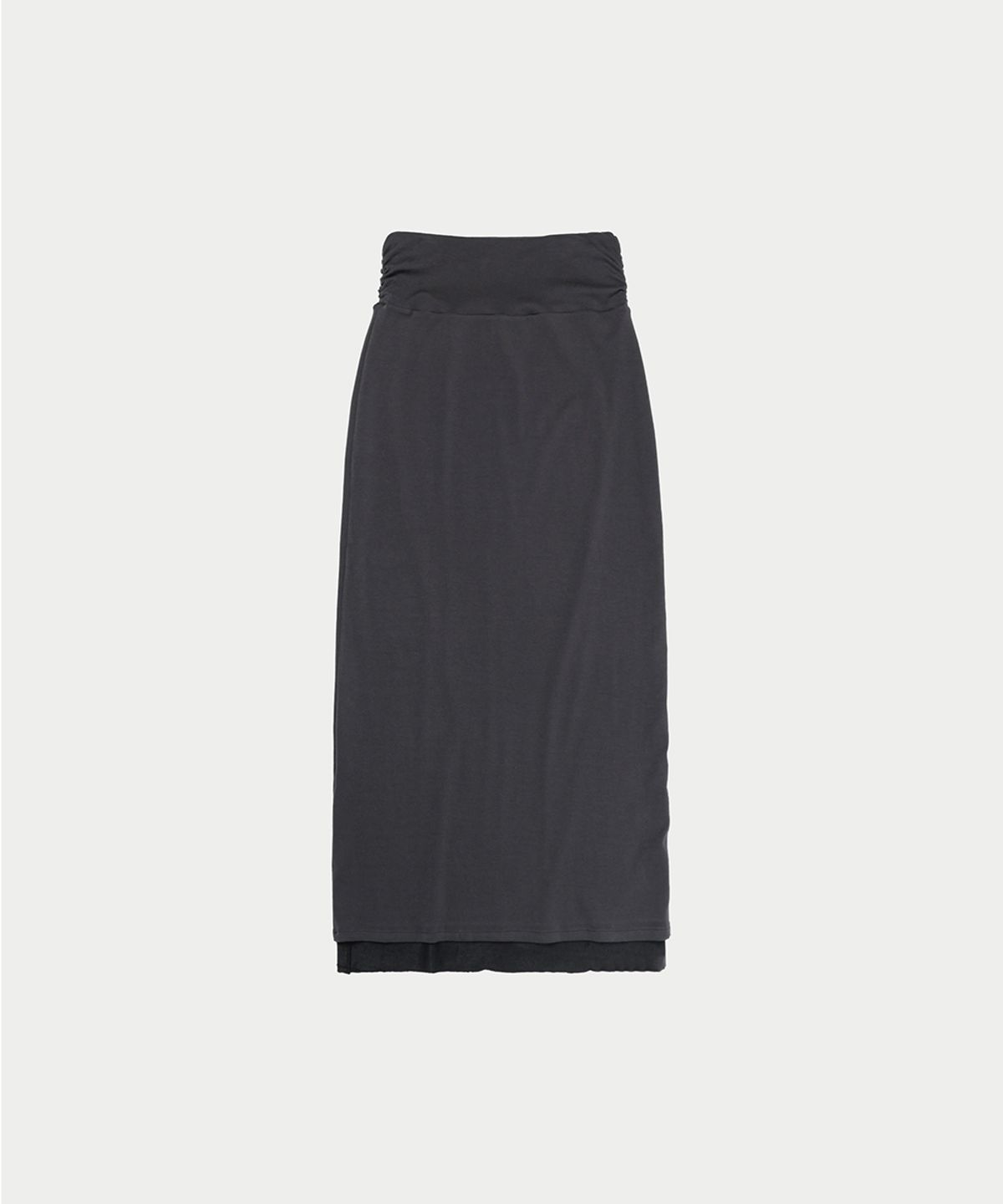 이어닝(YEARNING) DOUBLE LAYERED SHIRRING MAXI SKIRT, CHARCOAL
