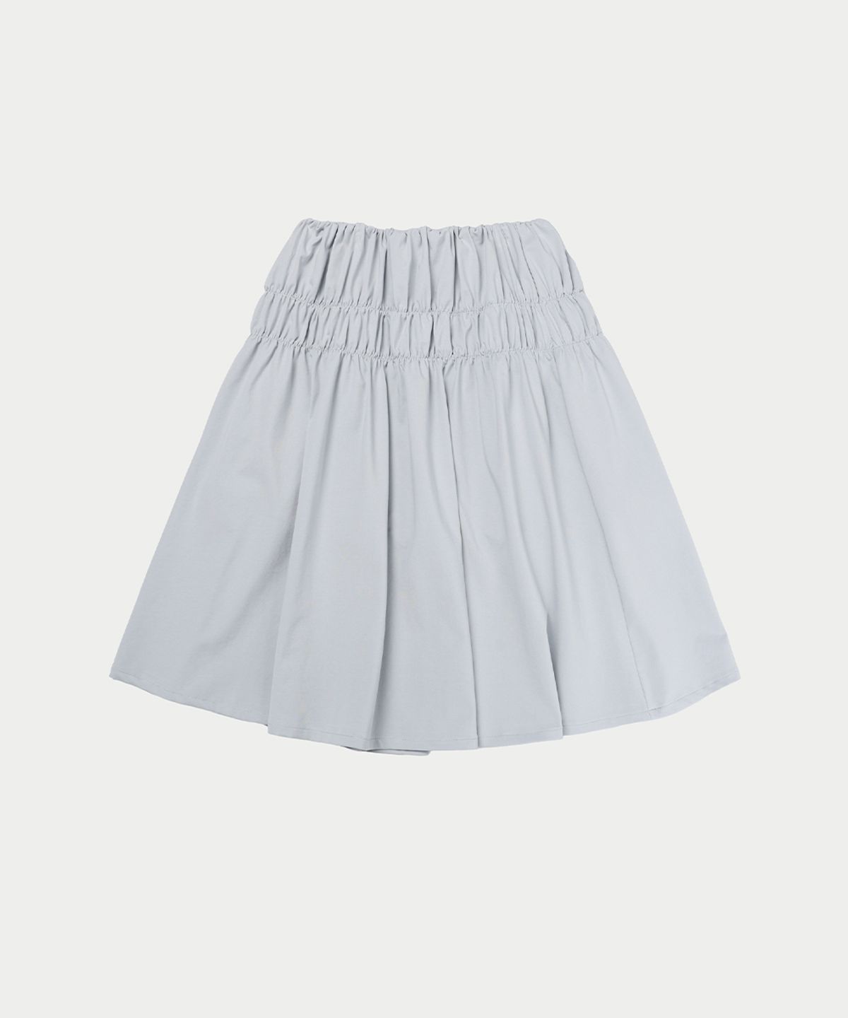 이어닝(YEARNING) SHIRRING FLARE MIDI SKIRT, LIGHT BLUE