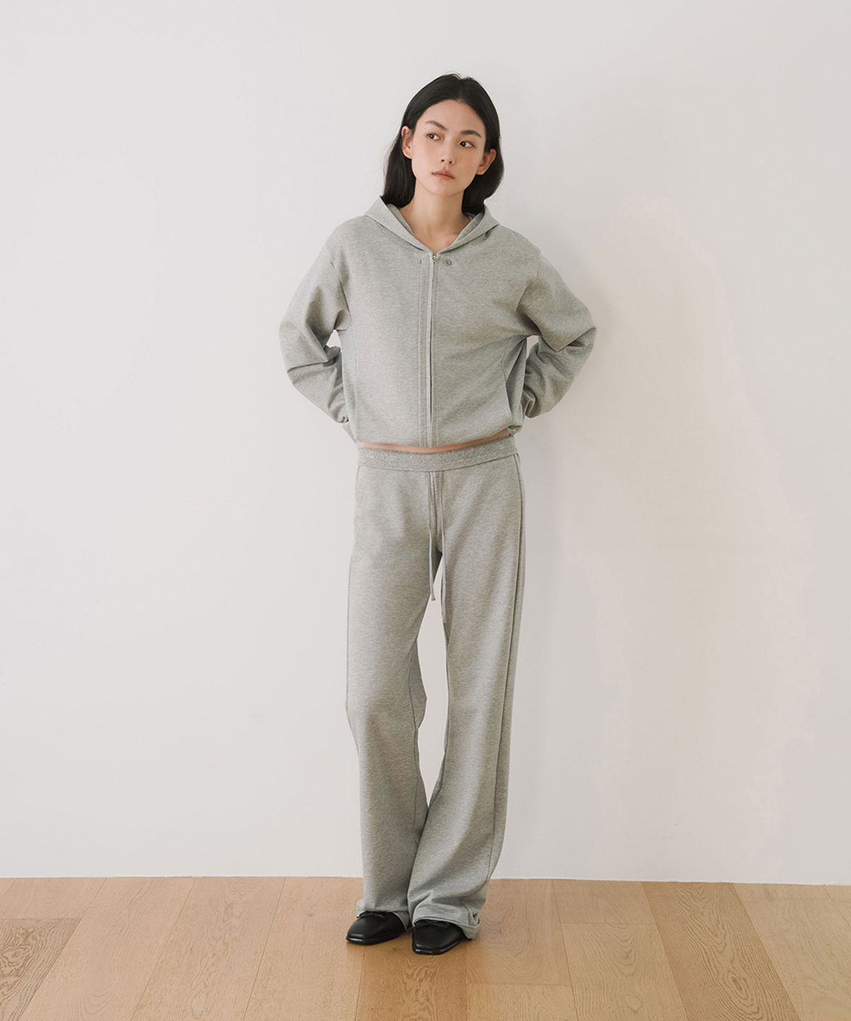 이어닝(YEARNING) LACE BANDING JERSEY PANTS, GREY