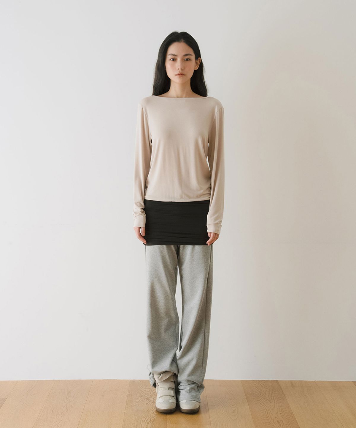 이어닝(YEARNING) LACE BANDING JERSEY PANTS, GREY