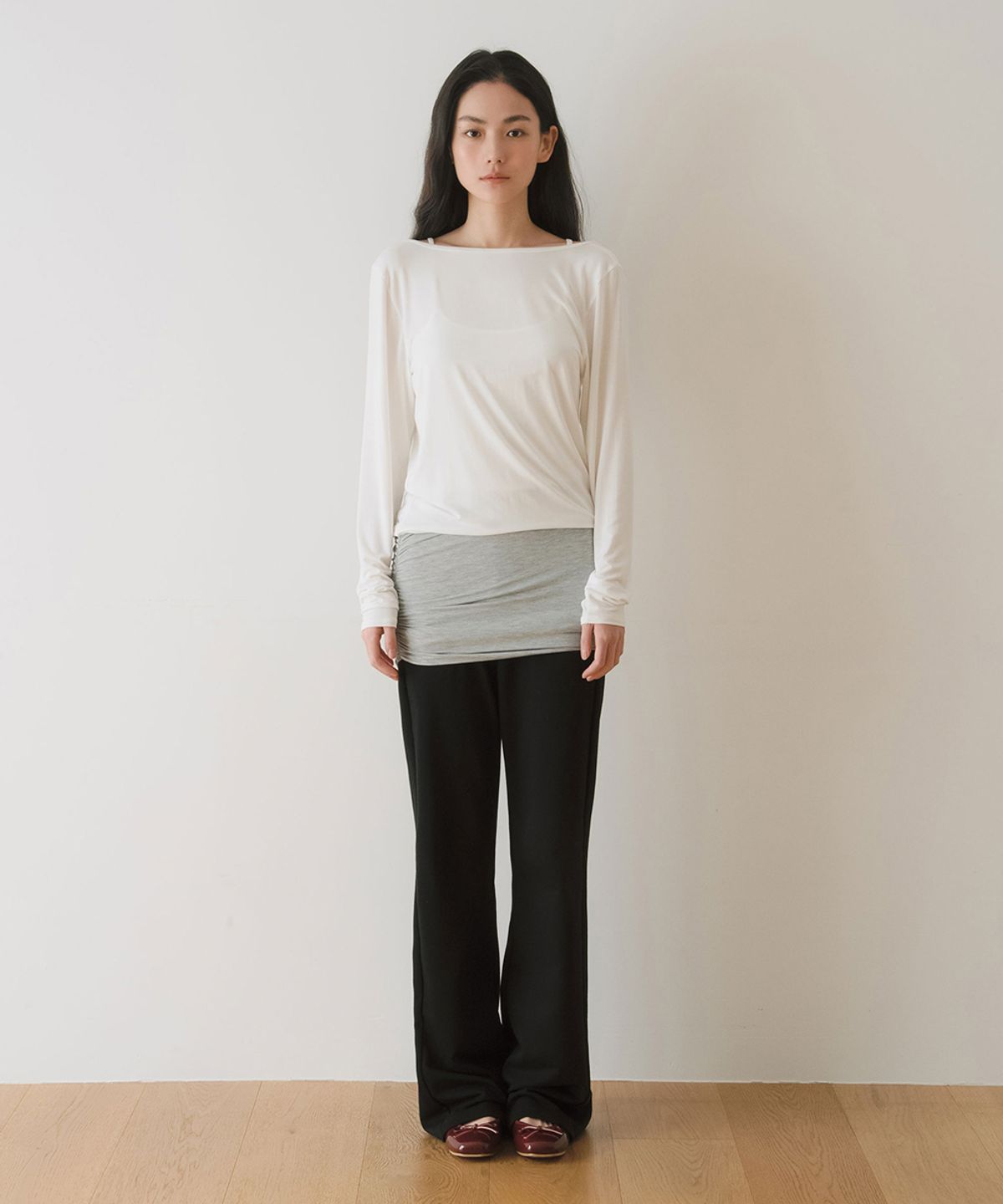 이어닝(YEARNING) LACE BANDING JERSEY PANTS, BLACK