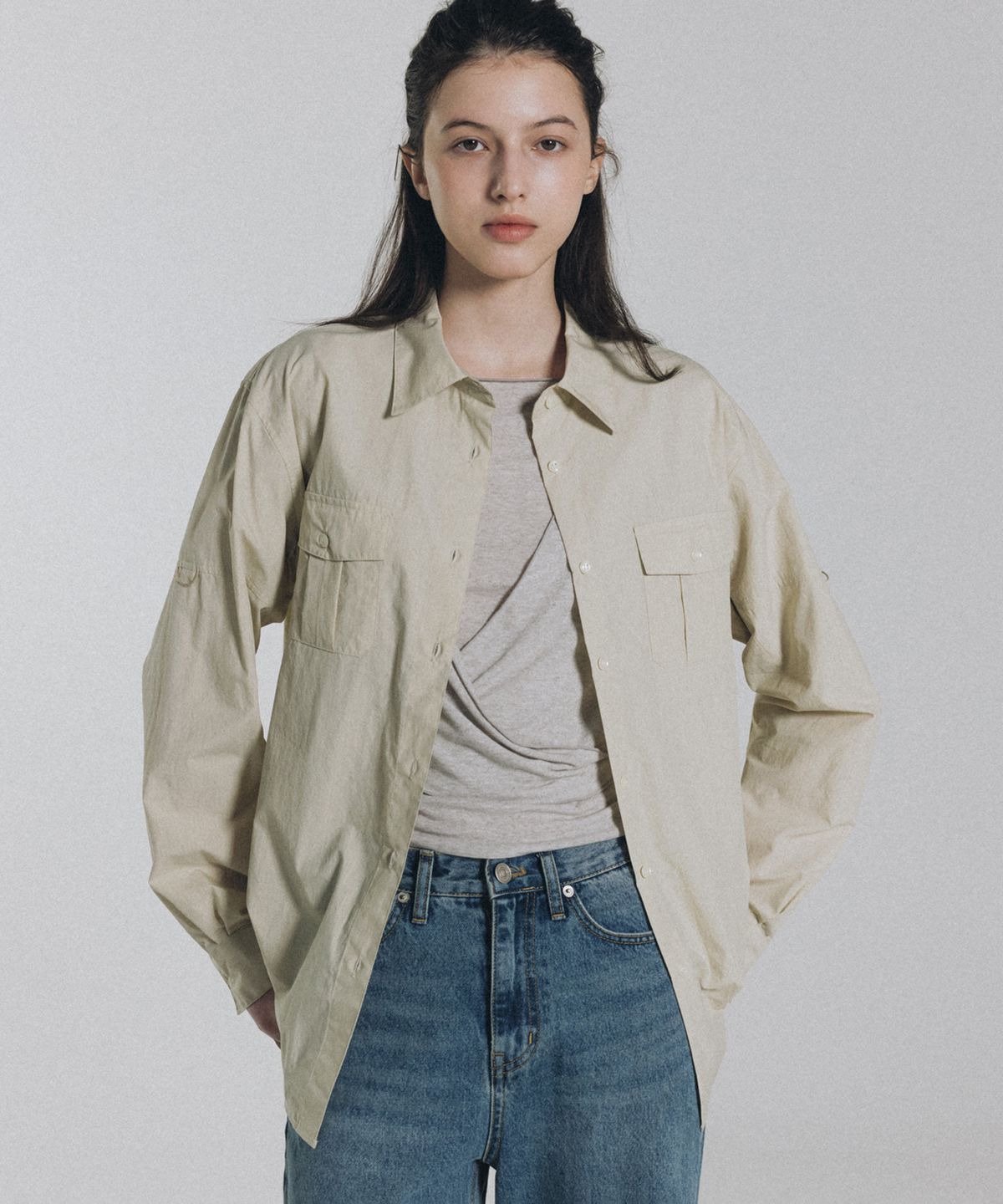 앤니즈(ANDNEEDS) Foin pocket shirt (beige)