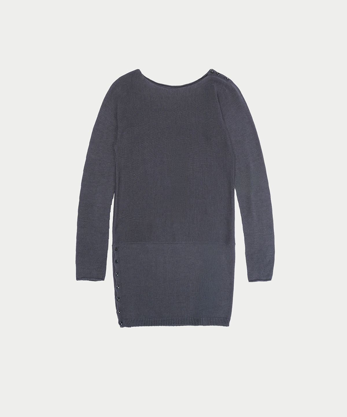 이어닝(YEARNING) SIDE BUTTON CURVED KNIT DRESS, DUST BLUE