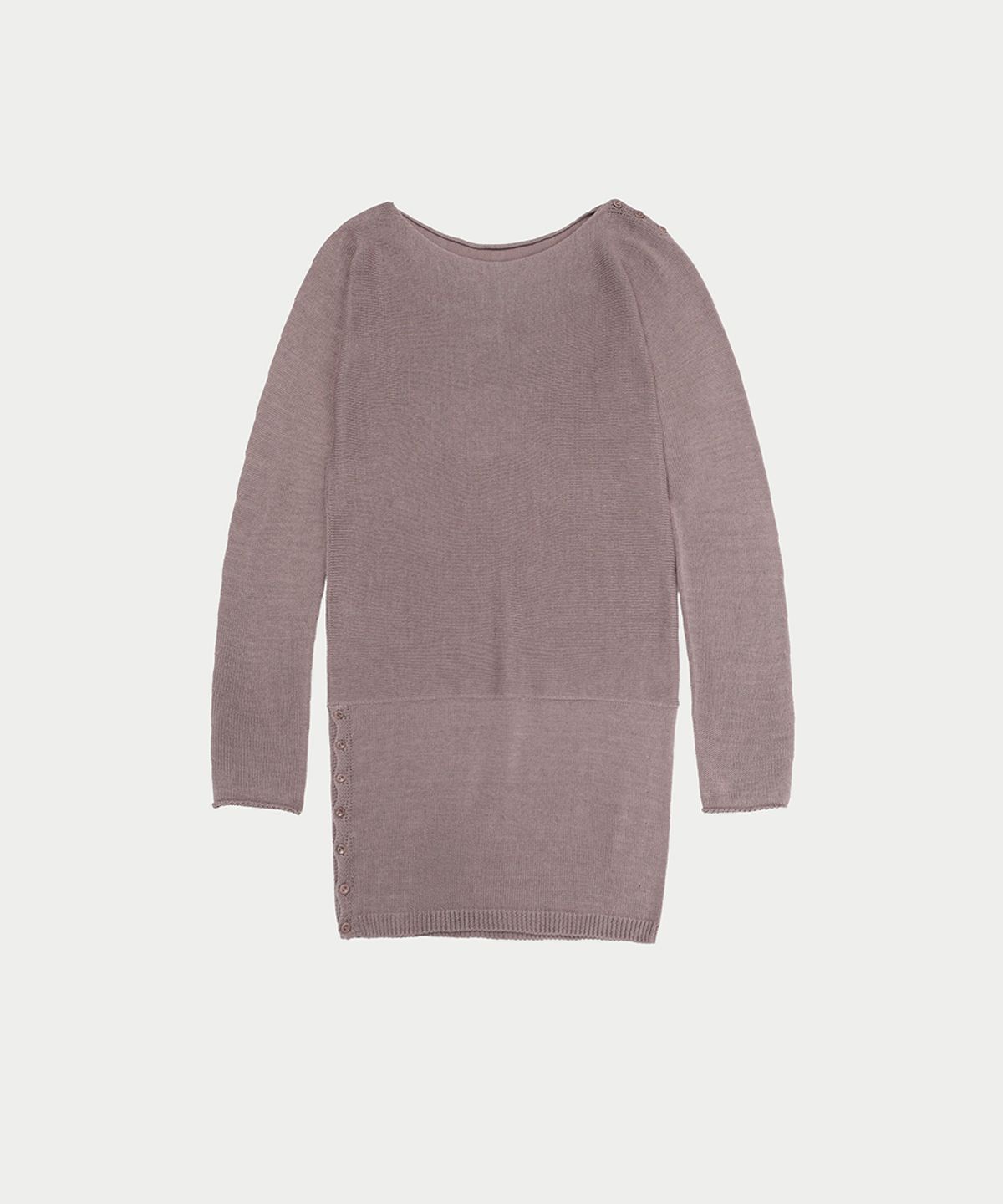 이어닝(YEARNING) SIDE BUTTON CURVED KNIT DRESS, DUST PINK