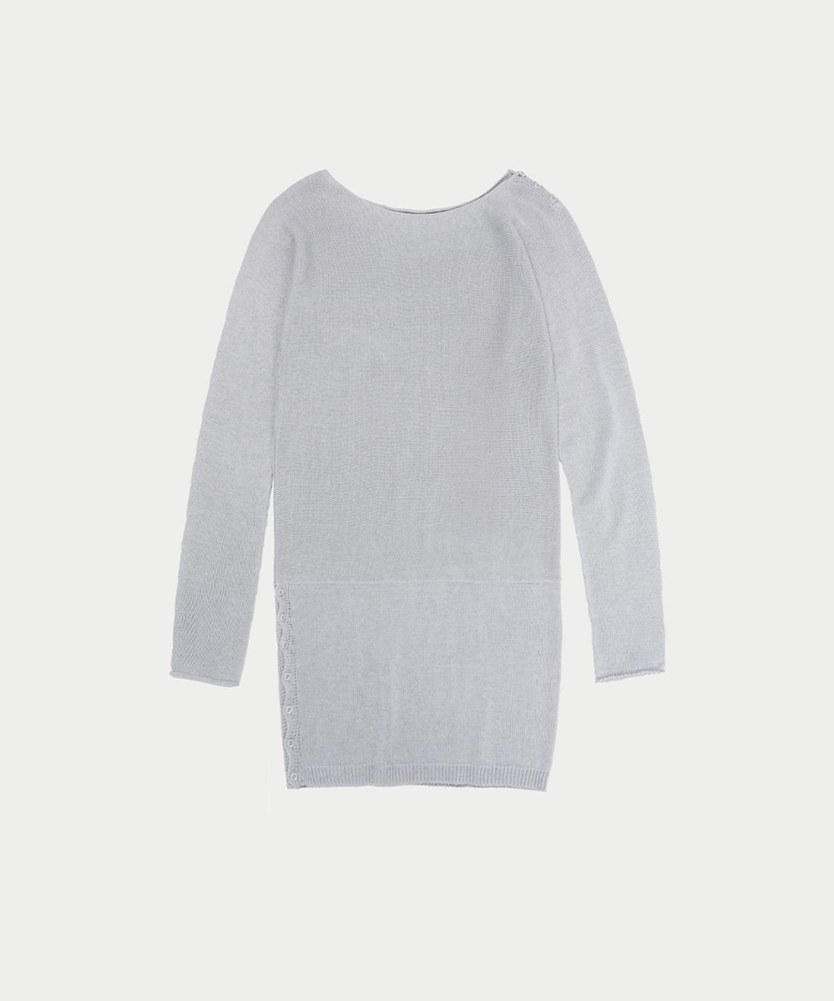 이어닝(YEARNING) SIDE BUTTON CURVED KNIT DRESS, LIGHT GREY