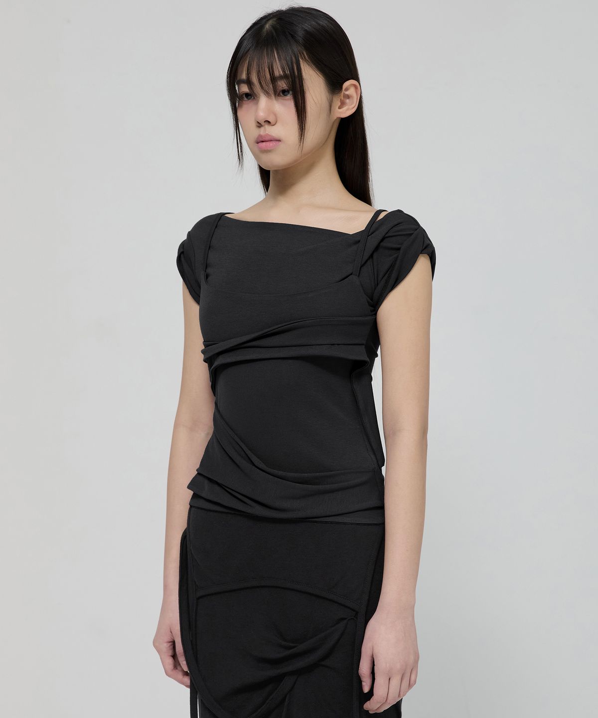 플레어업(FLAREUP) Layered Bustier T-Shirt (FL-108_Black)