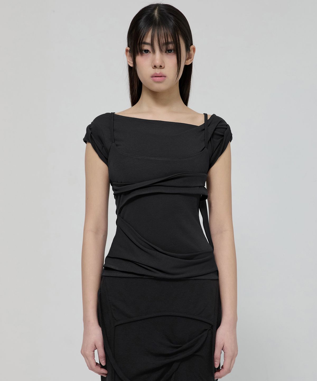 플레어업(FLAREUP) Layered Bustier T-Shirt (FL-108_Black)